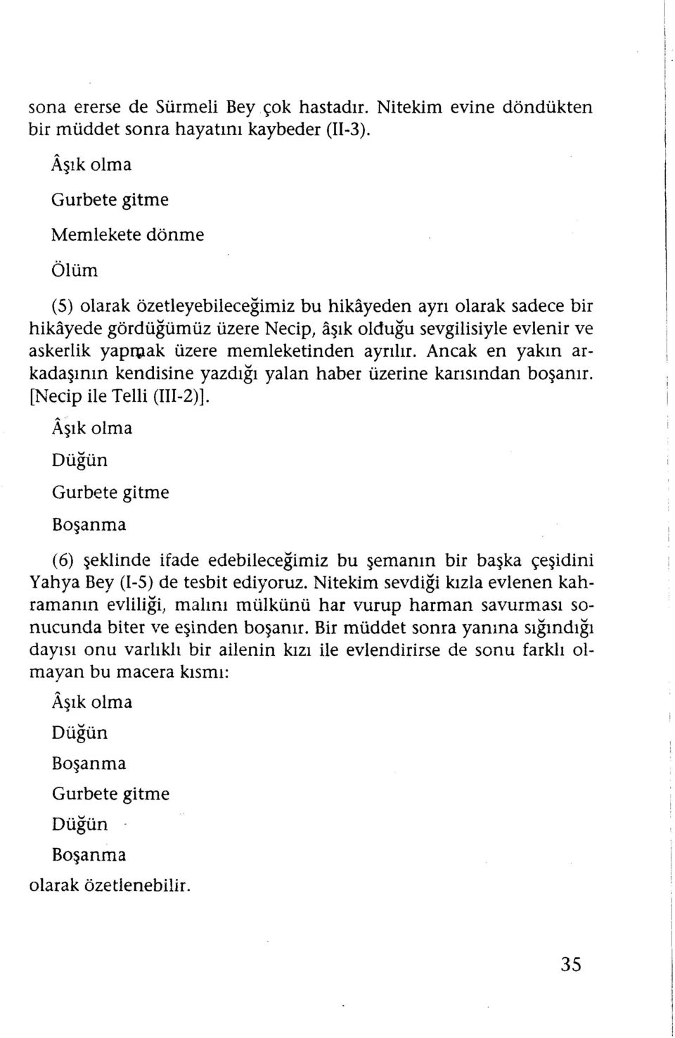 yapmak üzere memleketinden ayrılır. Ancak en yakın arkadaşının kendisine yazdığı yalan haber üzerine karısından boşanır. [Necip ile Telli (111-2)].