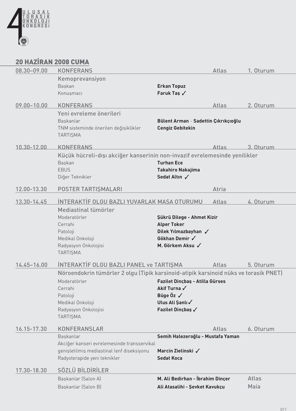 Oturum Küçük hücreli-d fl akci er kanserinin non-invazif evrelemesinde yenilikler Baflkan Turhan Ece EBUS Takahiro Nakajima Di er Teknikler Sedat Alt n 12.00-13.30 POSTER TARTIfiMALARI Atria 13.30-14.