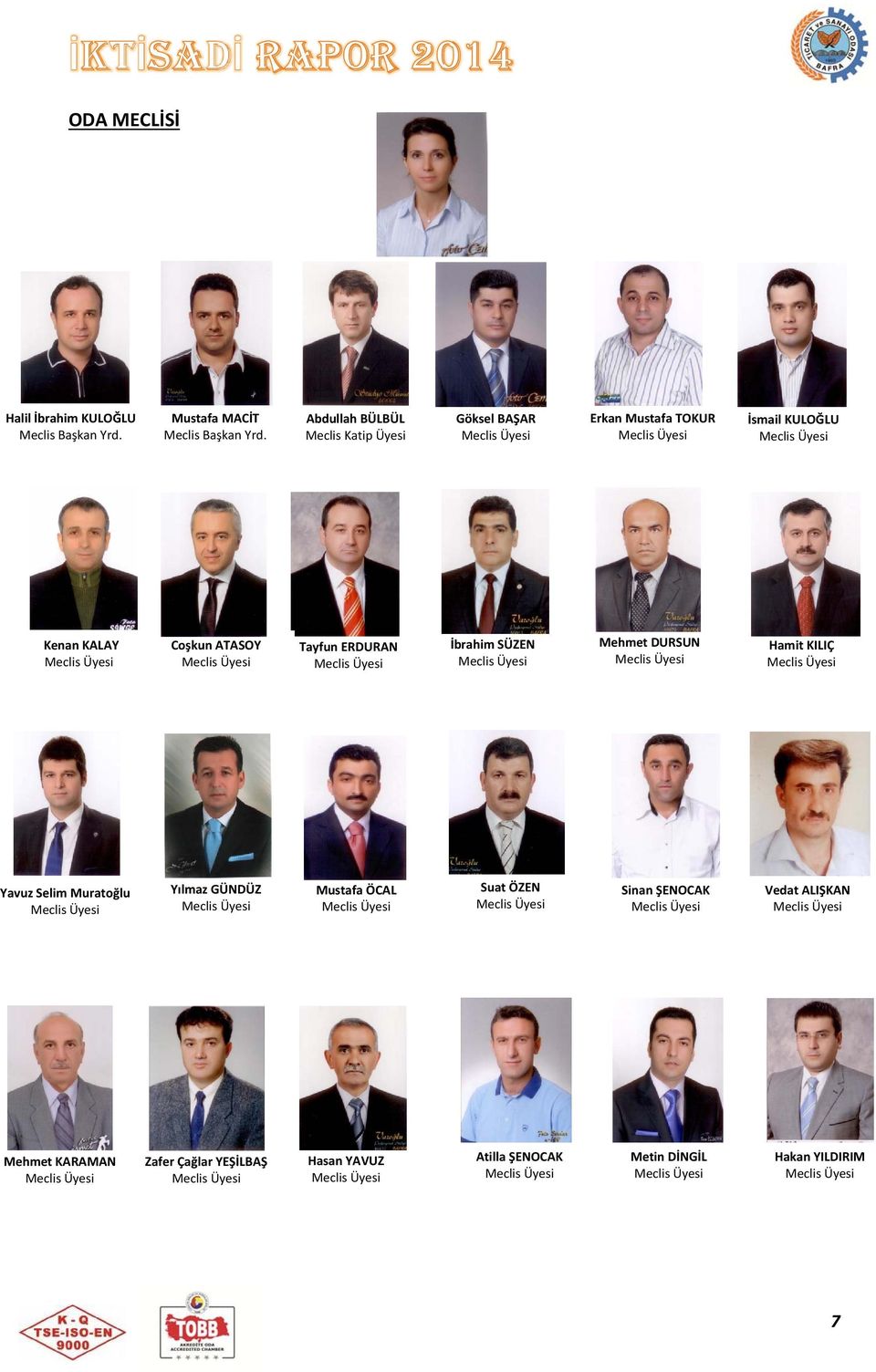 ERDURAN Meclis Üyesi İbrahim SÜZEN Meclis Üyesi Mehmet DURSUN Meclis Üyesi Hamit KILIÇ Meclis Üyesi Yavuz Selim Muratoğlu Meclis Üyesi Yılmaz GÜNDÜZ Meclis Üyesi Mustafa ÖCAL Meclis