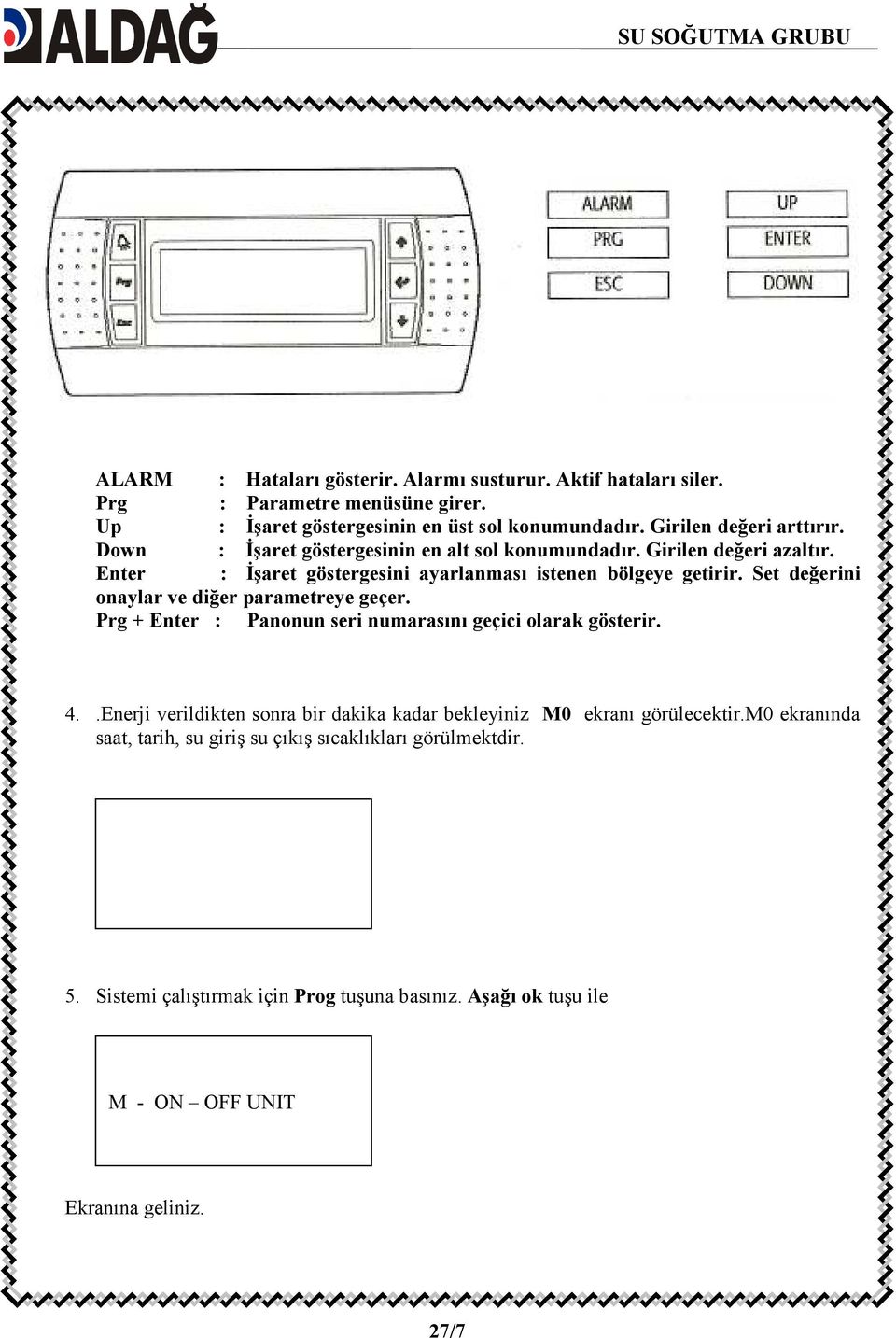 Set değerini onaylar ve diğer parametreye geçer. Prg + Enter : Panonun seri numarasını geçici olarak gösterir. 4.