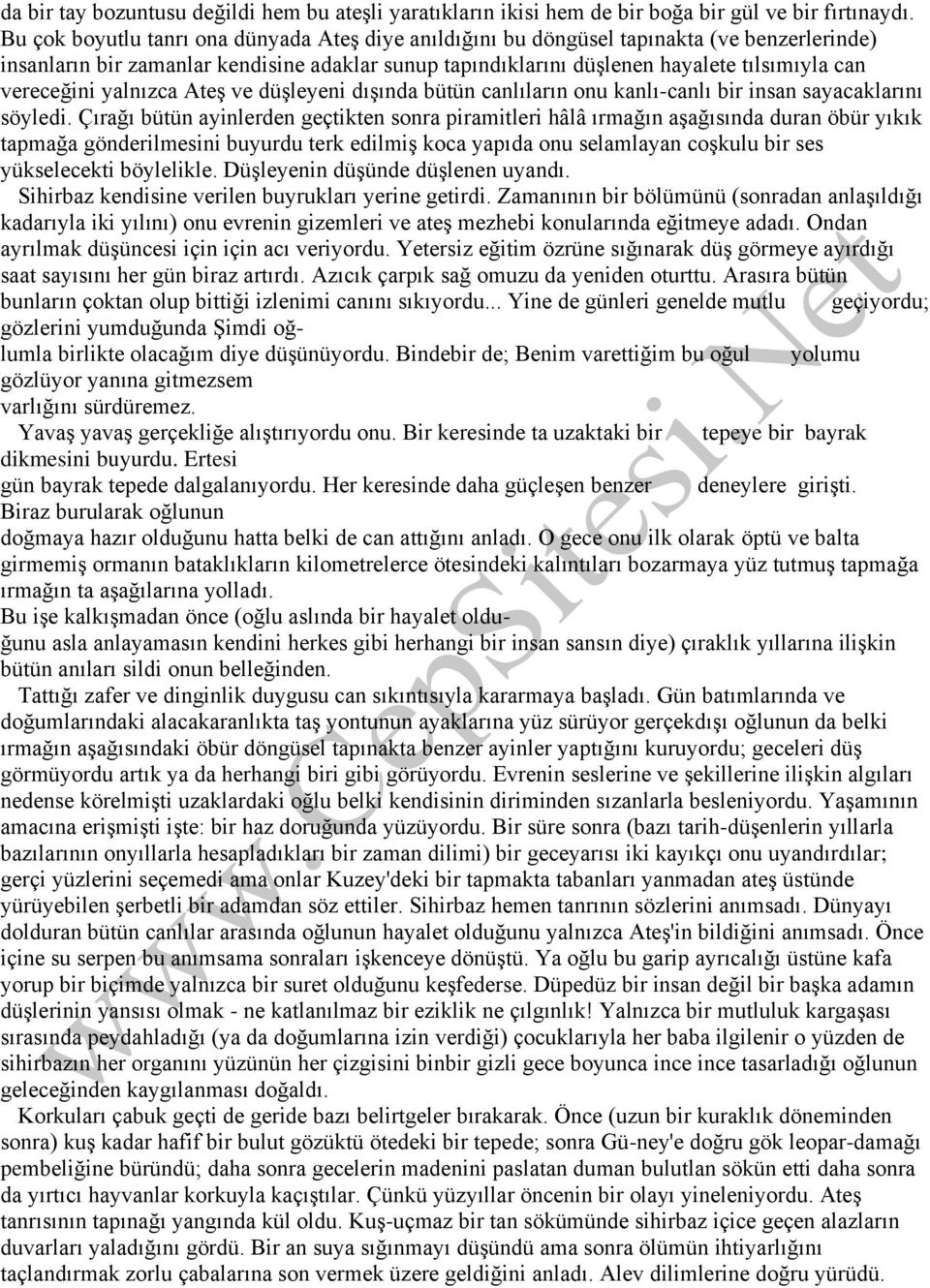 vereceğini yalnızca Ateş ve düşleyeni dışında bütün canlıların onu kanlı-canlı bir insan sayacaklarını söyledi.