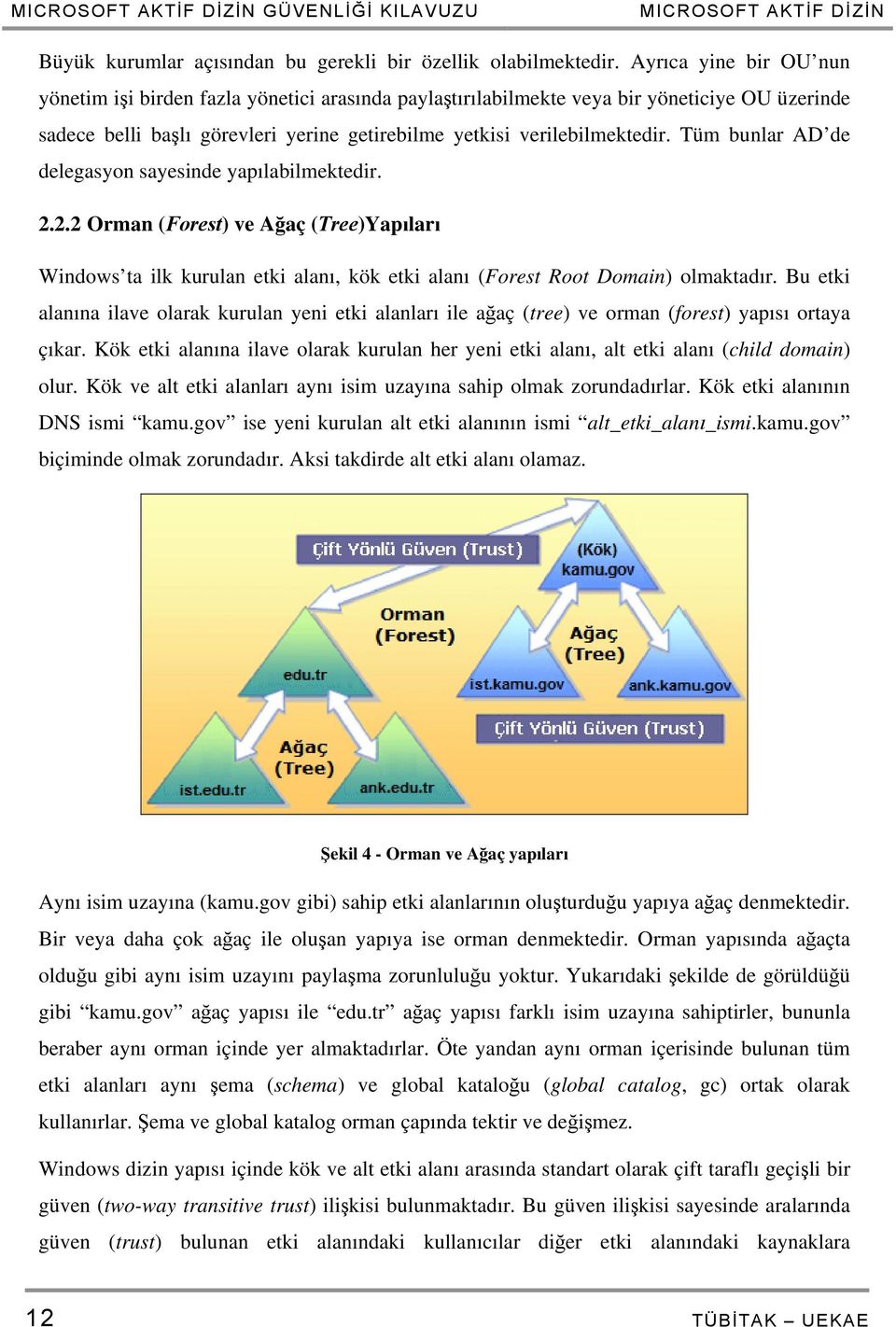 Tüm bunlar AD de delegasyon sayesinde yapılabilmektedir. 2.2.2 Orman (Forest) ve Ağaç (Tree)Yapıları Windows ta ilk kurulan etki alanı, kök etki alanı (Forest Root Domain) olmaktadır.