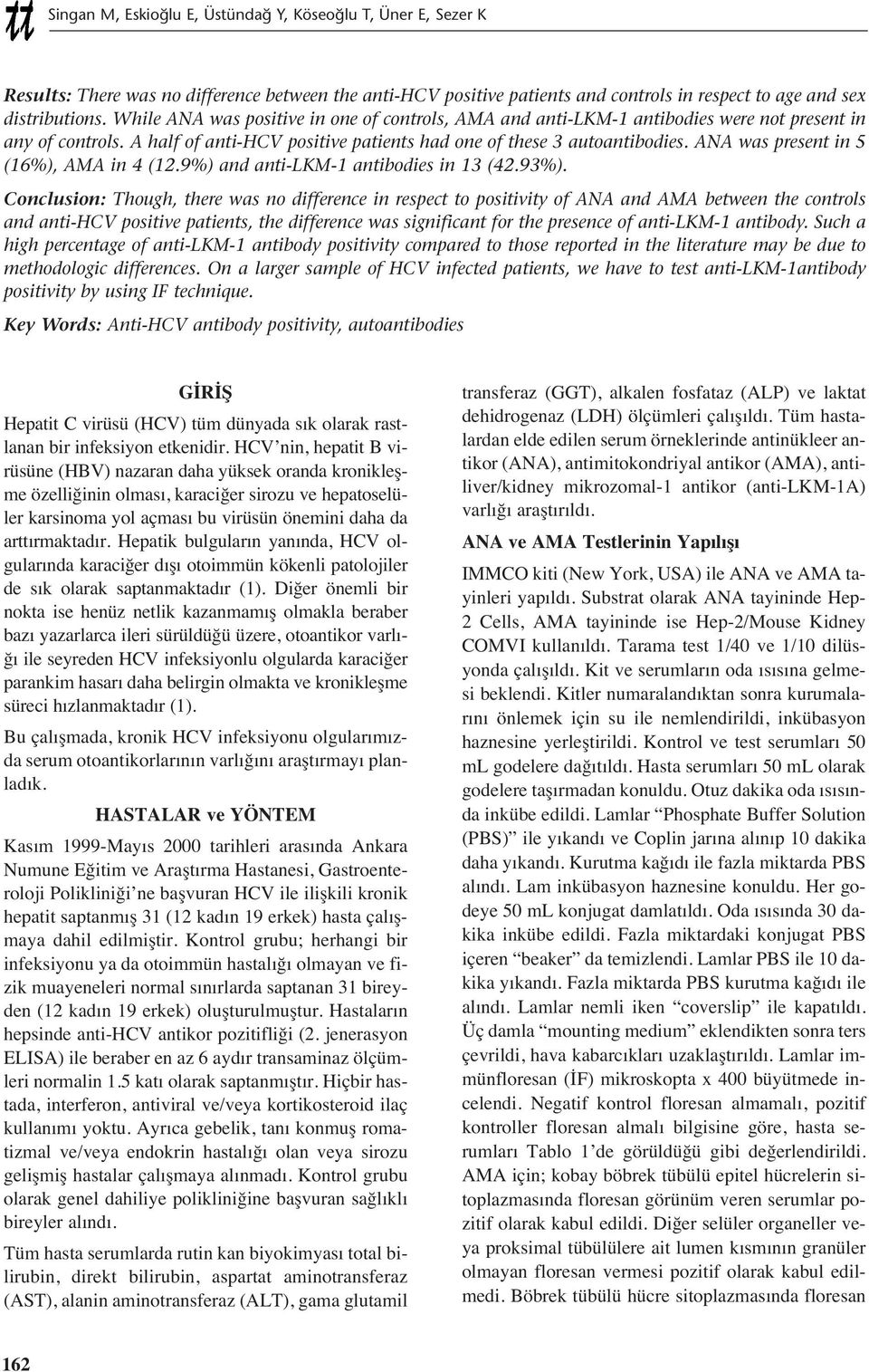 ANA was present in 5 (16%), AMA in 4 (12.9%) and anti-lkm-1 antibodies in 13 (42.93%).