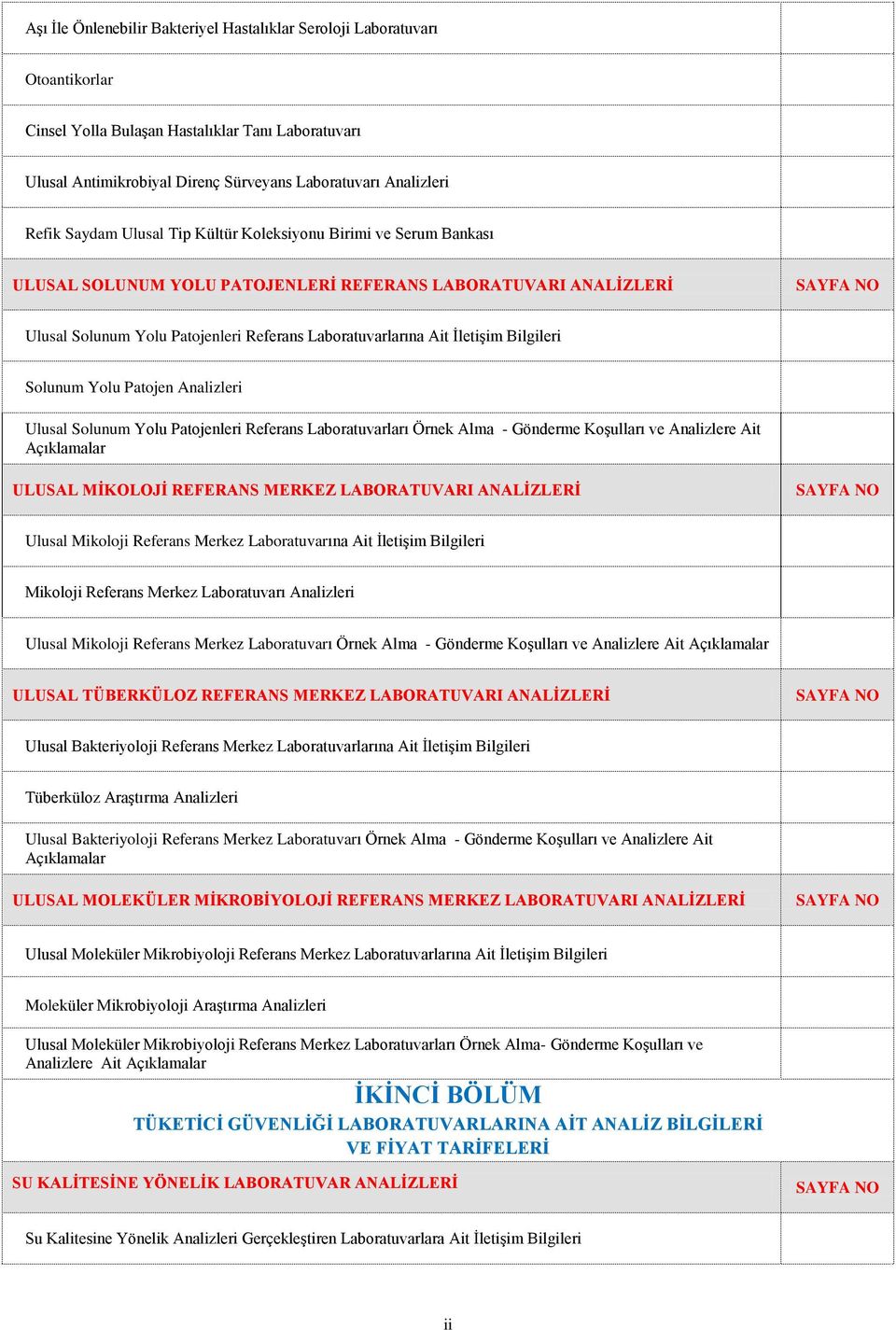 İletişim Bilgileri Solunum Yolu Patojen Analizleri Ulusal Solunum Yolu Patojenleri Referans Laboratuvarları Örnek Alma - Gönderme Koşulları ve Analizlere Ait Açıklamalar ULUSAL MİKOLOJİ REFERANS