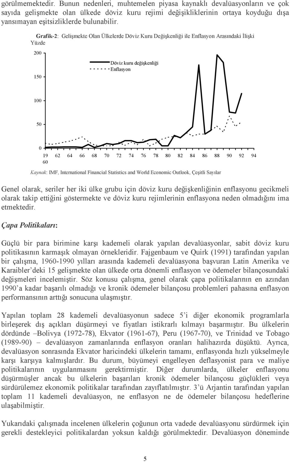 Grafik-2: Gelişmekte Olan Ülkelerde Döviz Kuru Değişkenliği ile Enflasyon Arasındaki İlişki Yüzde 200 150 Döviz kuru değişkenliği Enflasyon 100 50 0 19 60 62 64 66 68 70 72 74 76 78 80 82 84 86 88 90