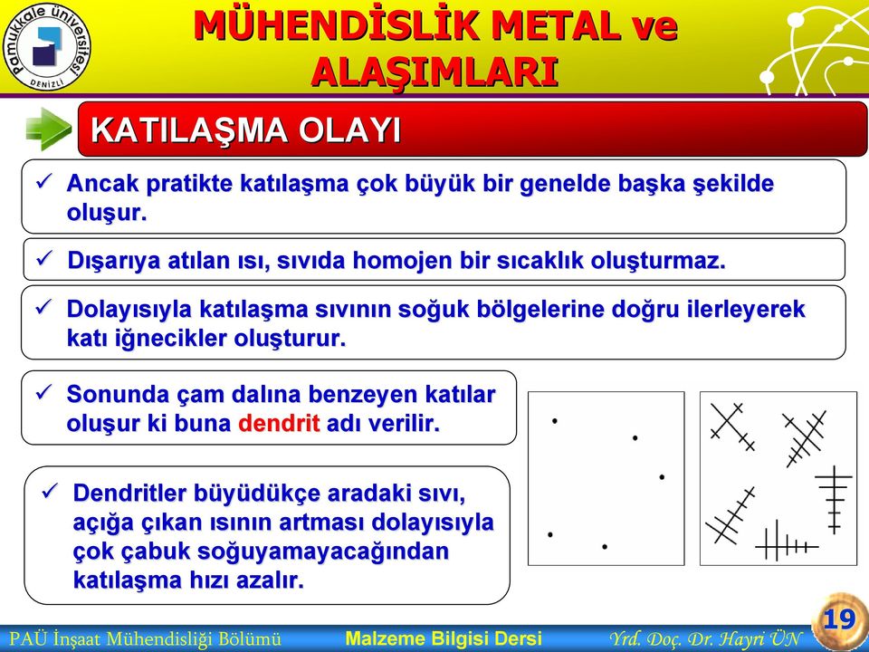 Dolayısıyla yla katıla laşma sıvının s n soğuk bölgelerine b doğru ilerleyerek katı iğnecikler oluşturur.