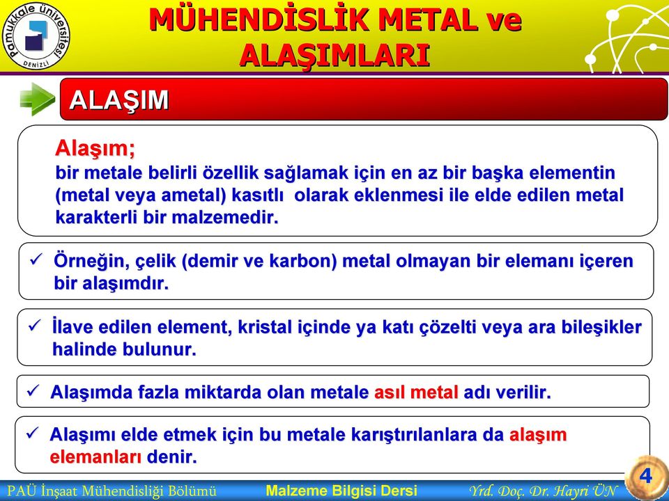 İlave edilen element, kristal içinde i inde ya katı çözelti veya ara bileşikler ikler halinde bulunur.