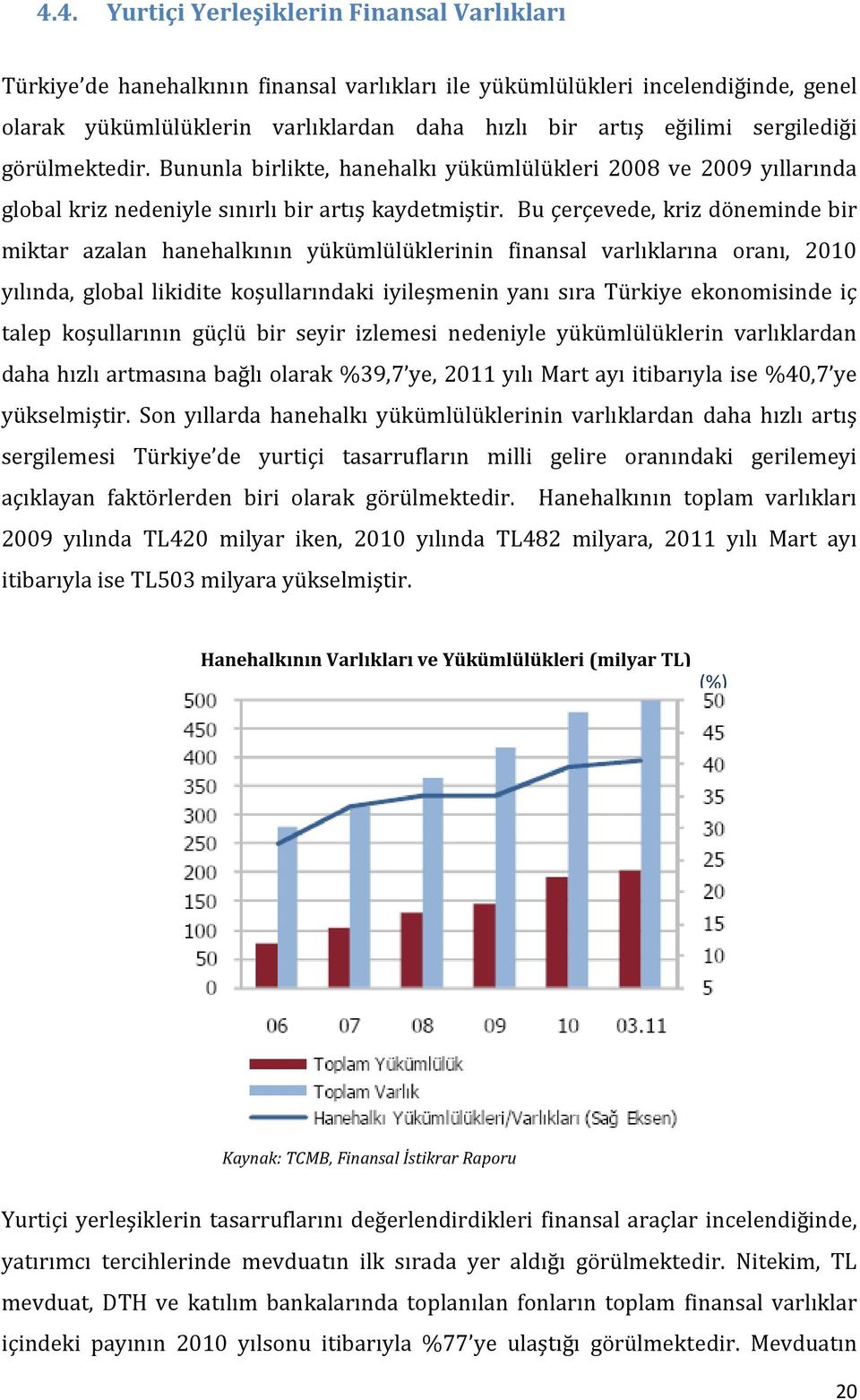 Bu çerçevede, kriz döneminde bir miktar azalan hanehalkının yükümlülüklerinin finansal varlıklarına oranı, 2010 yılında, global likidite koşullarındaki iyileşmenin yanı sıra Türkiye ekonomisinde iç