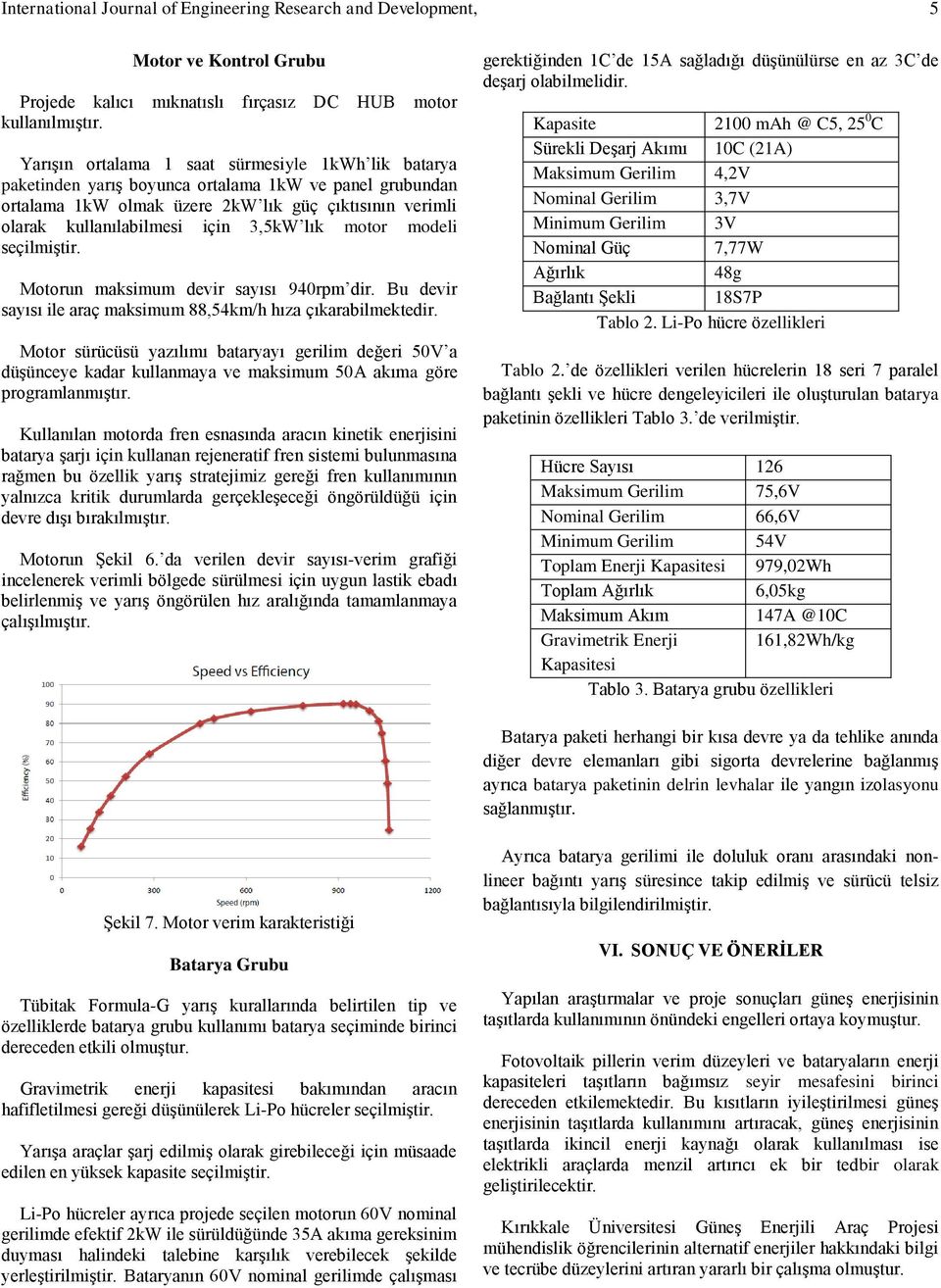 lık motor modeli seçilmiştir. Motorun maksimum devir sayısı 940rpm dir. Bu devir sayısı ile araç maksimum 88,54km/h hıza çıkarabilmektedir.