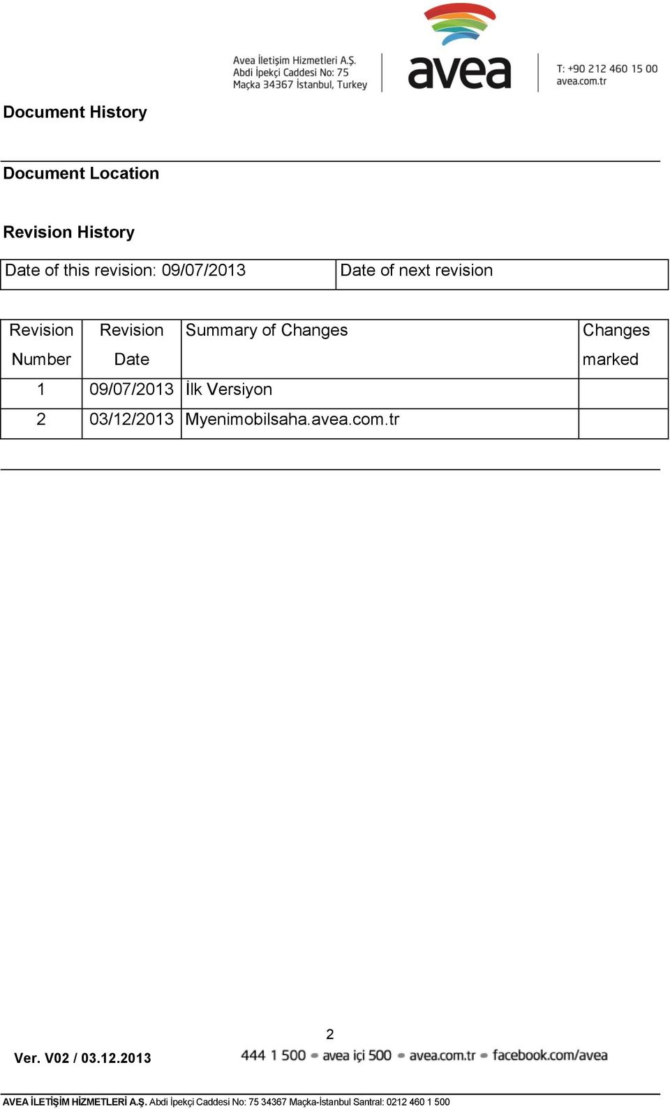 Number Revision Date Summary of Changes 1 09/07/2013 İlk