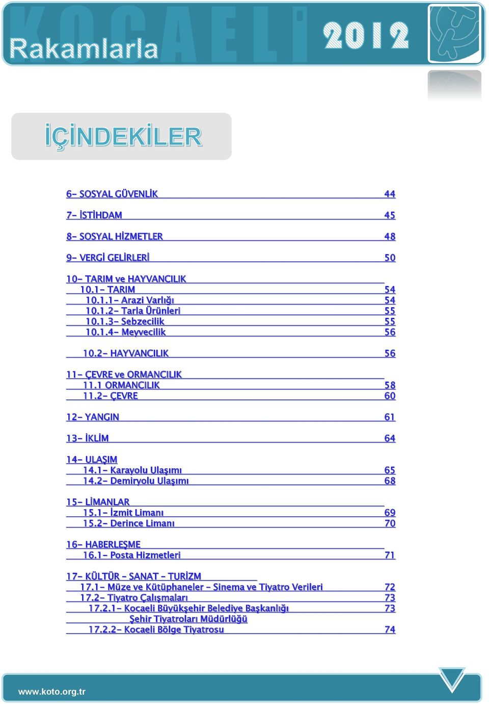 2- Demiryolu Ulaşımı 68 15- LİMANLAR 15.1- İzmit Limanı 69 15.2- Derince Limanı 70 16- HABERLEŞME 16.1- Posta Hizmetleri 71 17- KÜLTÜR SANAT TURİZM 17.