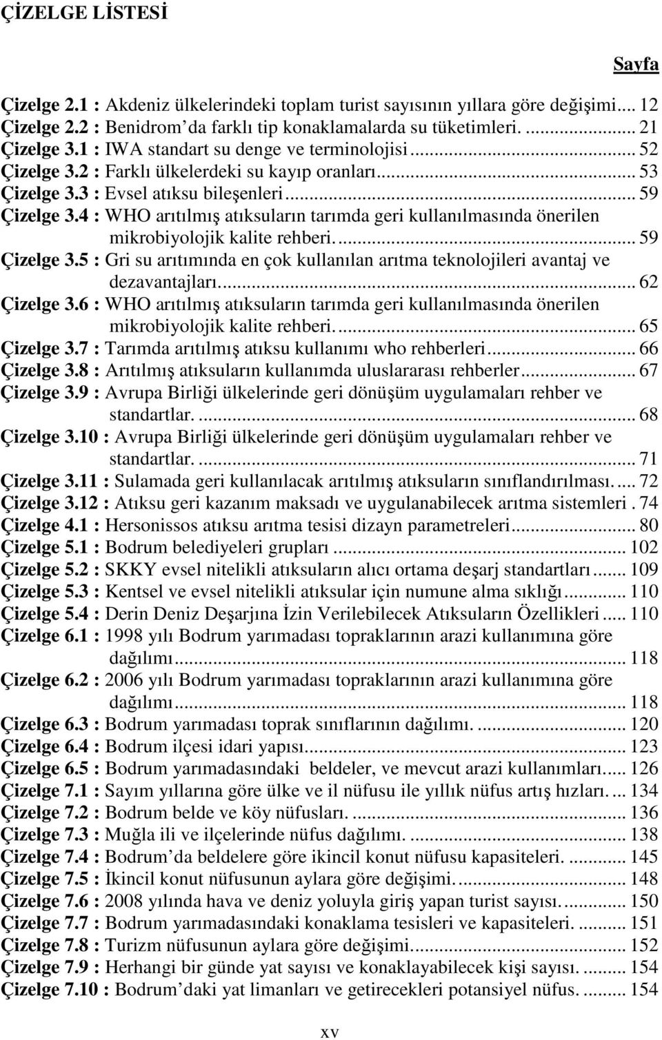 4 : WHO arıtılmış atıksuların tarımda geri kullanılmasında önerilen mikrobiyolojik kalite rehberi.... 59 Çizelge 3.