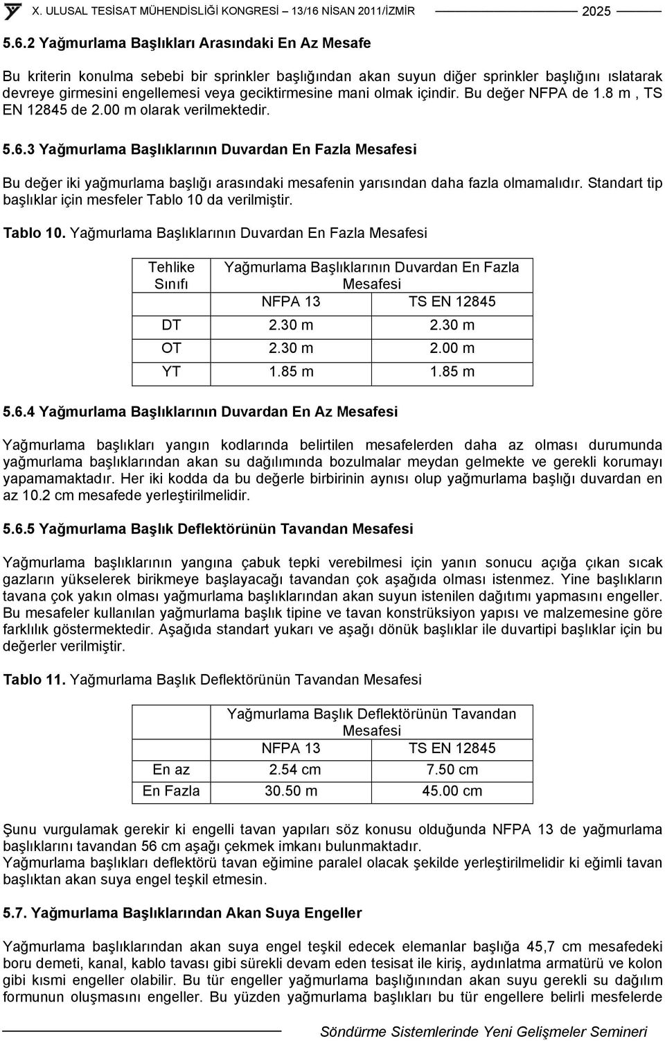 mani olmak içindir. Bu değer NFPA de 1.8 m, TS EN 12845 de 2.00 m olarak verilmektedir. 5.6.