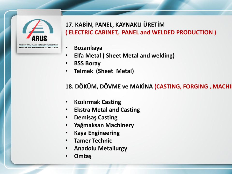 DÖKÜM, DÖVME ve MAKİNA (CASTING, FORGING, MACHIN Kızılırmak Casting Ekstra Metal and