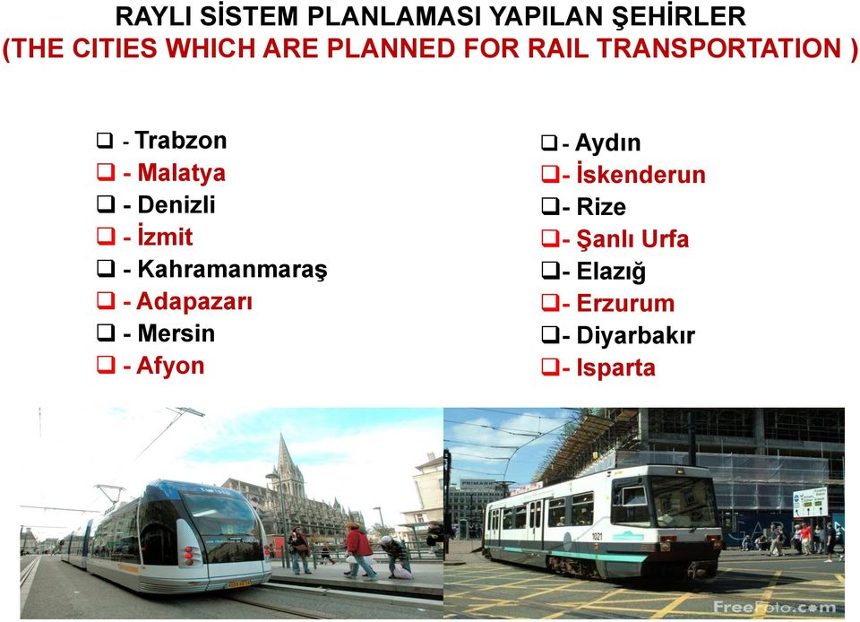 İzmit - Kahramanmaraş - Adapazarı - Mersin - Afyon - Aydın -