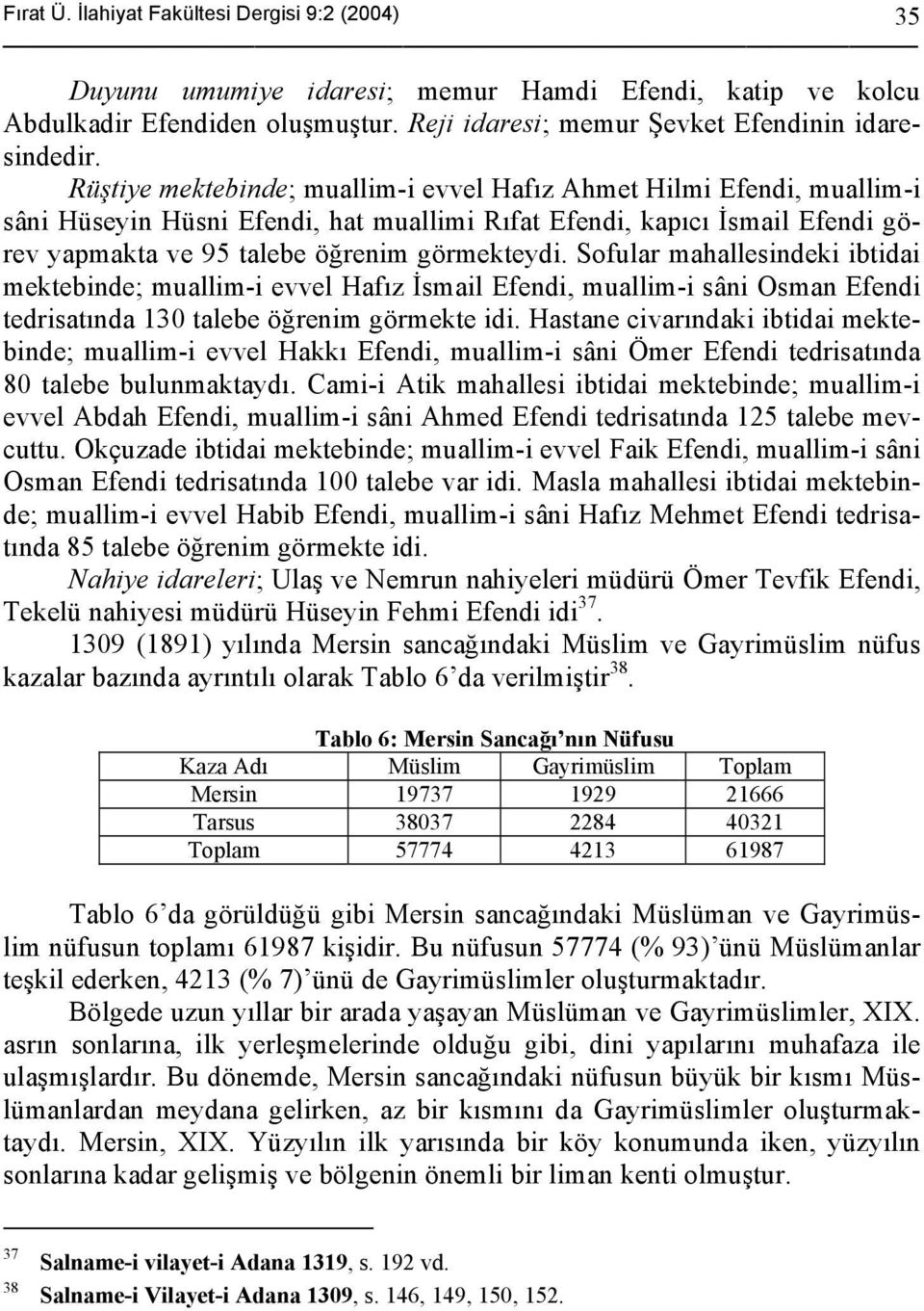 Sofular mahallesindeki ibtidai mektebinde; muallim-i evvel Hafız İsmail Efendi, muallim-i sâni Osman Efendi tedrisatında 130 talebe öğrenim görmekte idi.