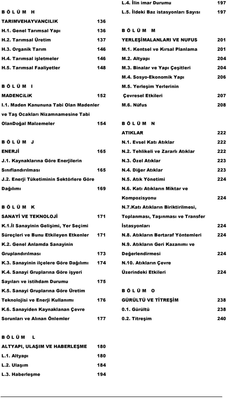 1. Maden Kanununa Tabi Olan Madenler M.5. Yerleşim Yerlerinin Çevresel Etkileri 207 M.6.