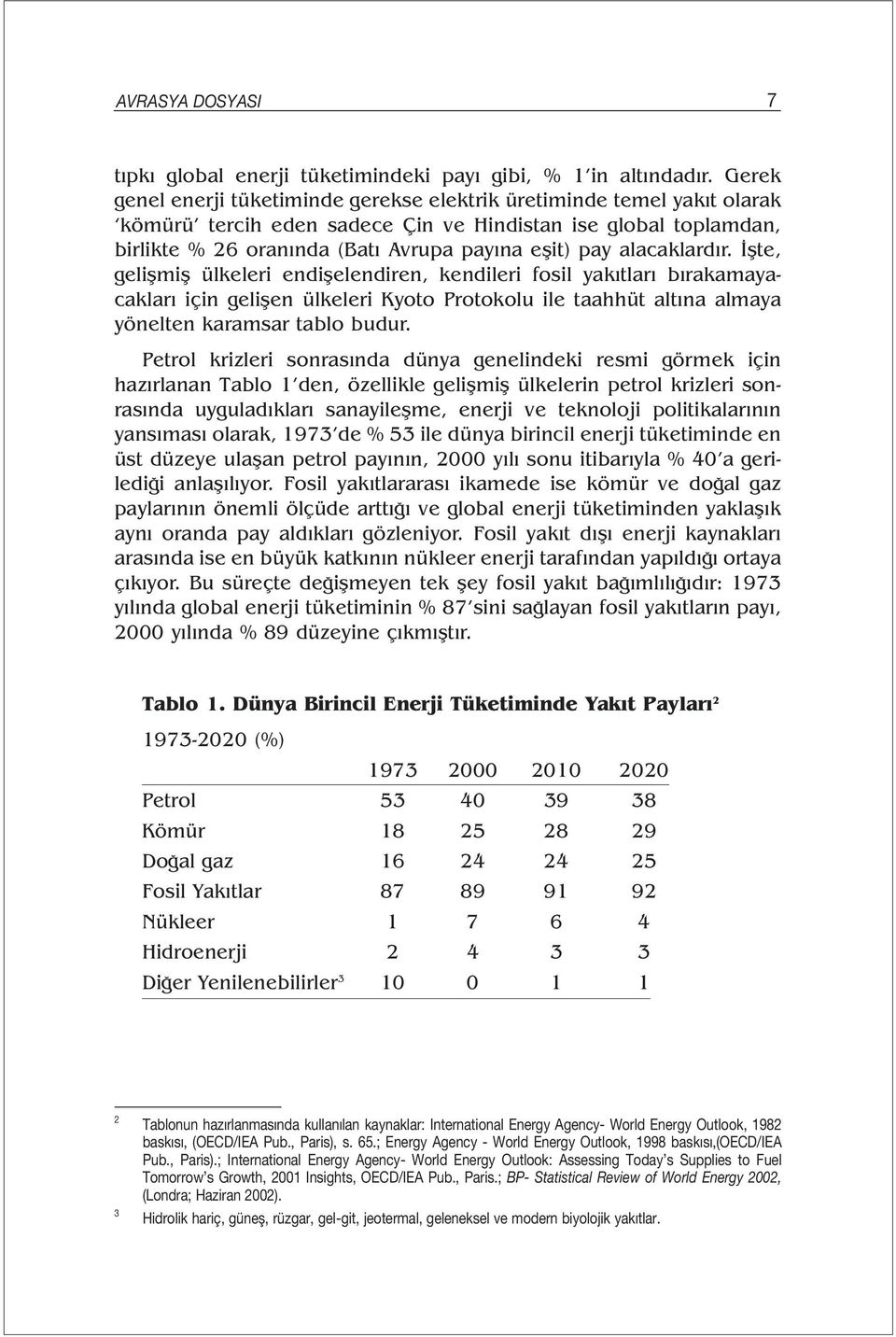 alacaklardır. İşte, gelişmiş ülkeleri endişelendiren, kendileri fosil yakıtları bırakamayacakları için gelişen ülkeleri Kyoto Protokolu ile taahhüt altına almaya yönelten karamsar tablo budur.