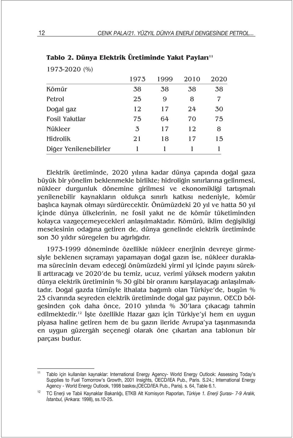 Diğer Yenilenebilirler 1 1 1 1 Elektrik üretiminde, 2020 yılına kadar dünya çapında doğal gaza büyük bir yönelim beklenmekle birlikte; hidroliğin sınırlarına gelinmesi, nükleer durgunluk dönemine