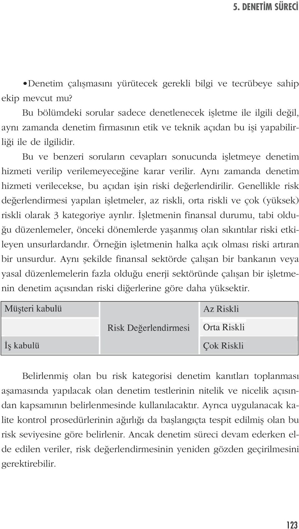 Bu ve benzeri sorular n cevaplar sonucunda iflletmeye denetim hizmeti verilip verilemeyece ine karar verilir. Ayn zamanda denetim hizmeti verilecekse, bu aç dan iflin riski de erlendirilir.