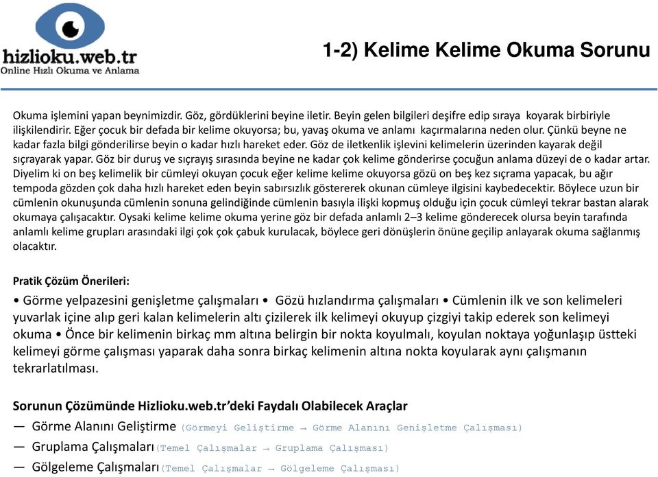 Göz de iletkenlik işlevini kelimelerin üzerinden kayarak değil sıçrayarak yapar. Göz bir duruş ve sıçrayış sırasında beyine ne kadar çok kelime gönderirse çocuğun anlama düzeyi de o kadar artar.