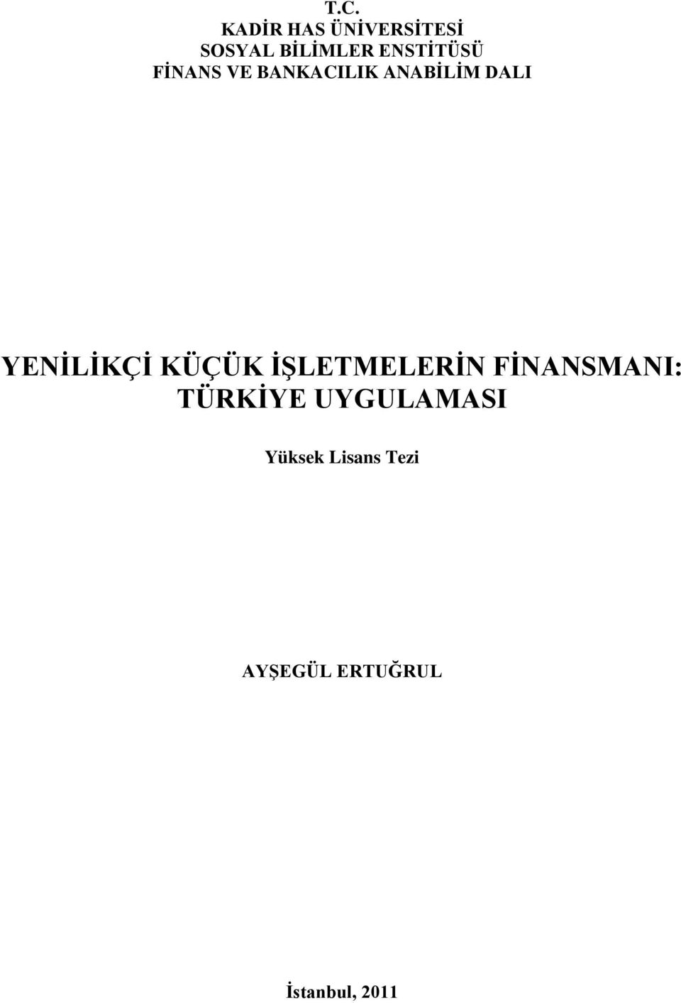 YENİLİKÇİ KÜÇÜK İŞLETMELERİN FİNANSMANI: TÜRKİYE