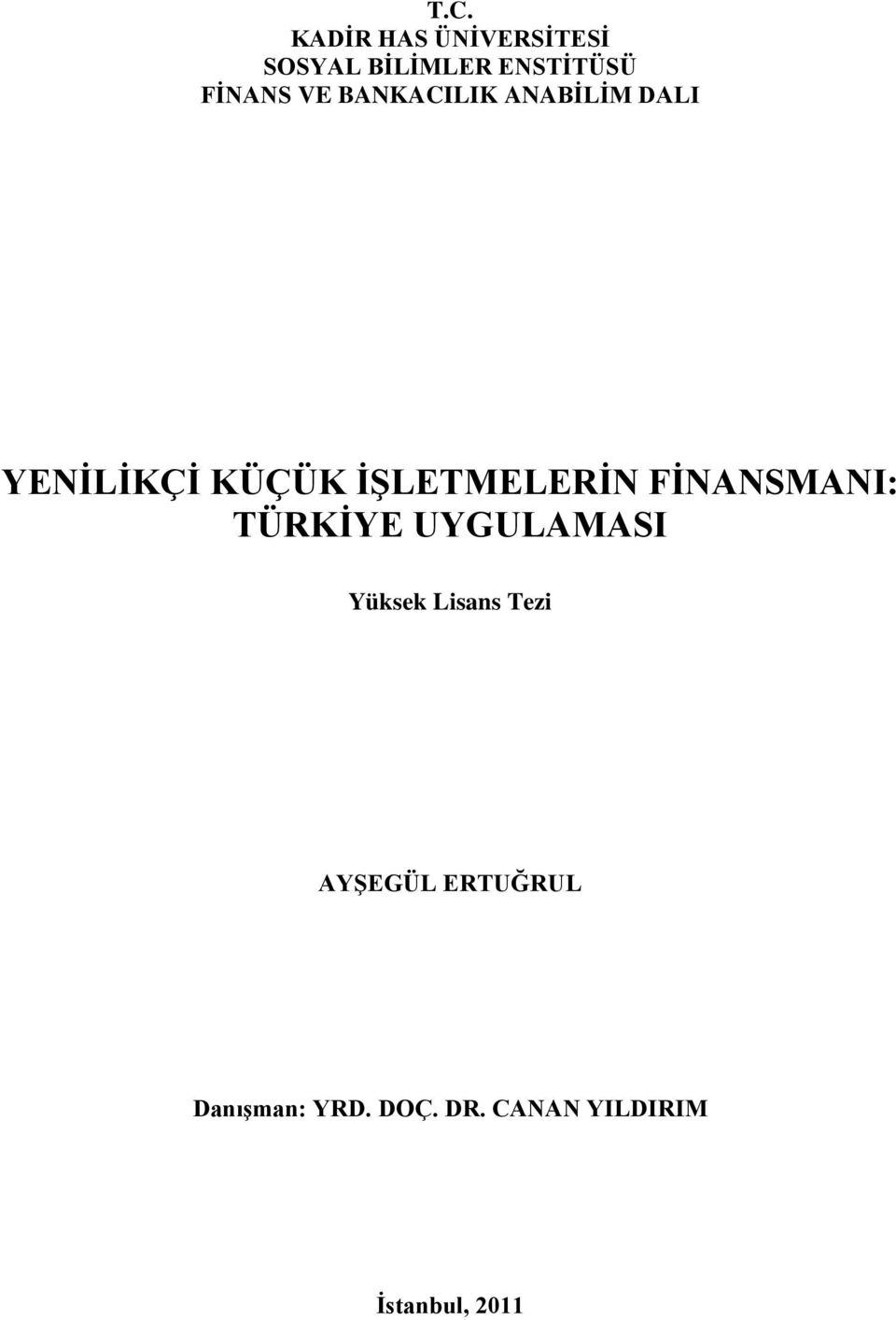 İŞLETMELERİN FİNANSMANI: TÜRKİYE UYGULAMASI Yüksek Lisans