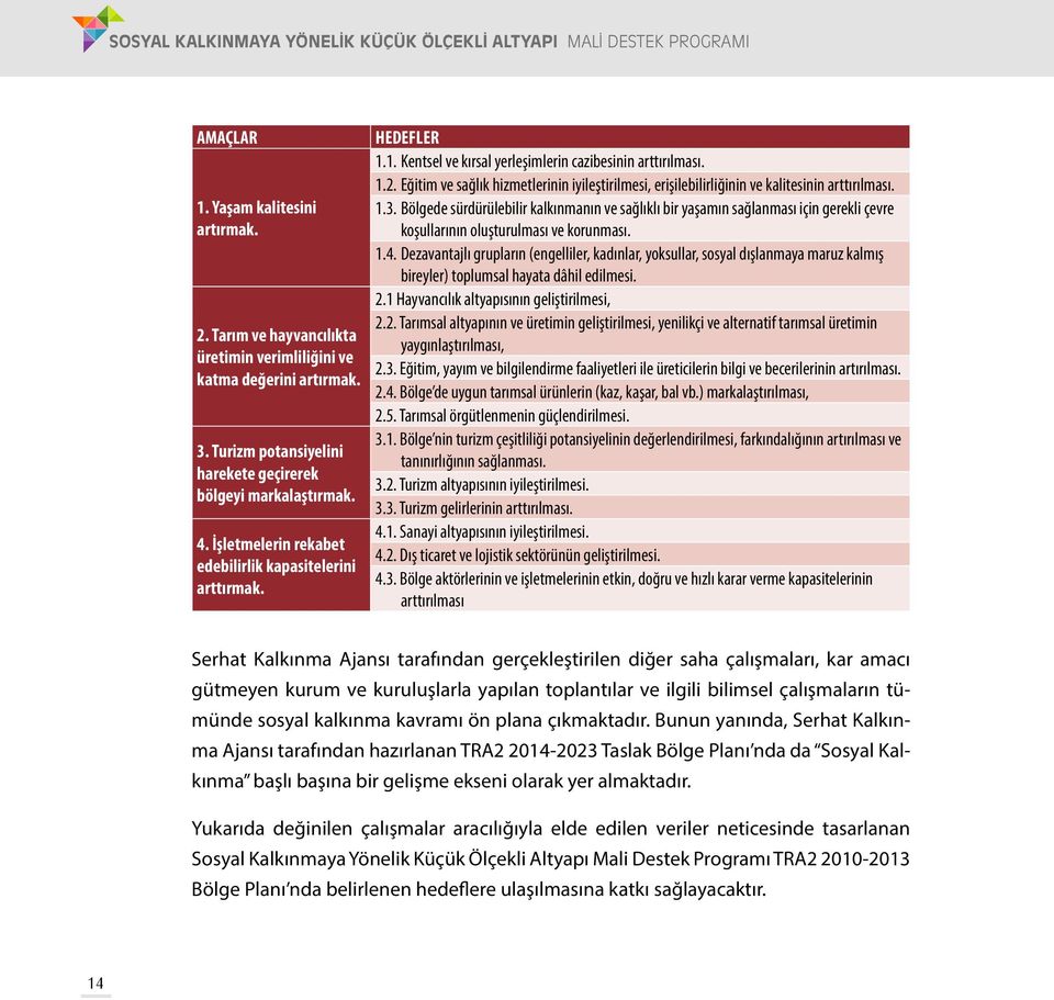 Eğitim ve sağlık hizmetlerinin iyileştirilmesi, erişilebilirliğinin ve kalitesinin arttırılması. 1.3.