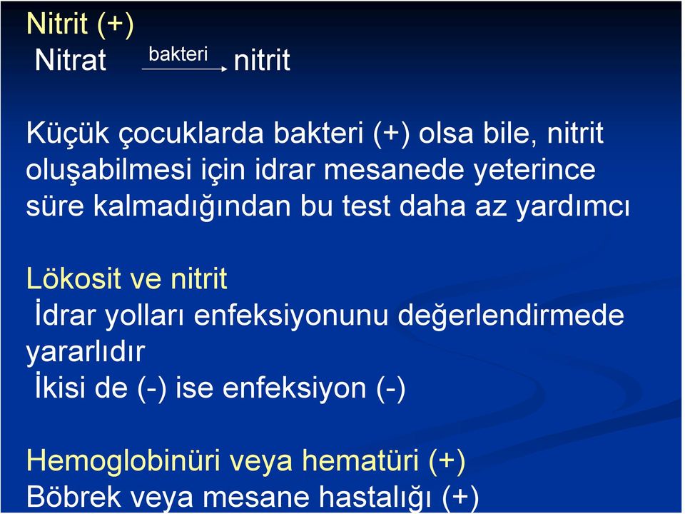 idrar mesanede yeterince süre kalmadığından bu test daha az yardımcı Lökosit ve