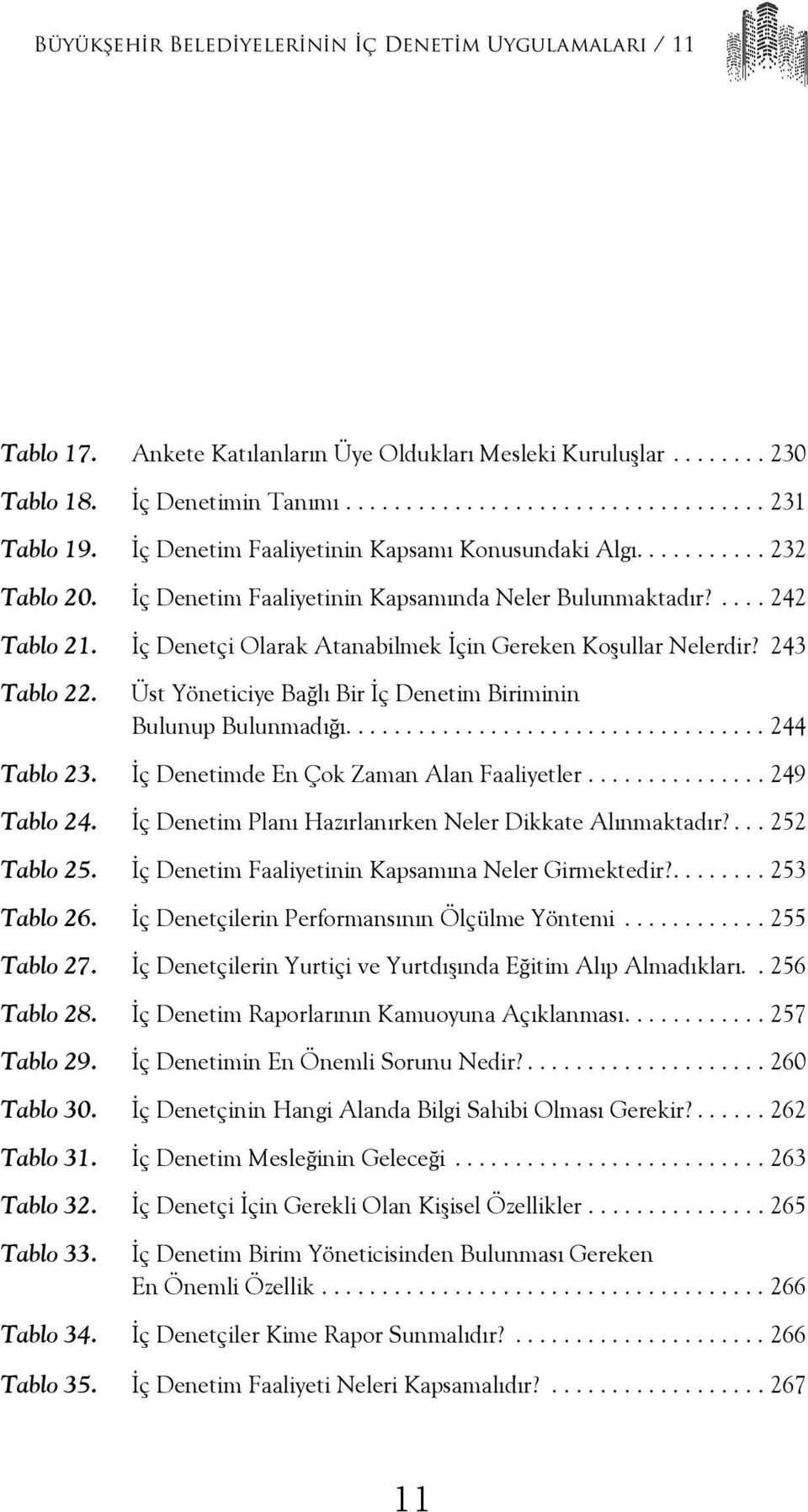 243 Tablo 22. Üst Yöneticiye Bağlı Bir İç Denetim Biriminin Bulunup Bulunmadığı....244 Tablo 23. İç Denetimde En Çok Zaman Alan Faaliyetler...249 Tablo 24.