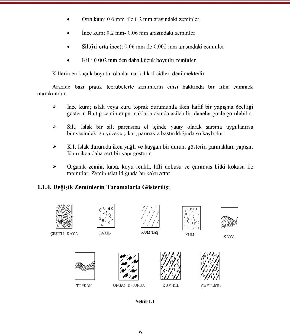 İnce kum; ıslak veya kuru toprak durumunda iken hafif bir yapışma özelliği gösterir. Bu tip zeminler parmaklar arasında ezilebilir, daneler gözle görülebilir.