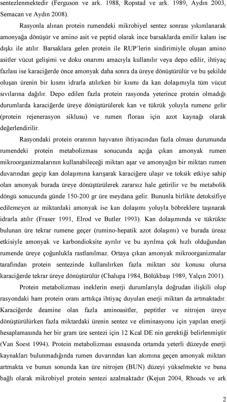 Barsaklara gelen protein ile RUP lerin sindirimiyle oluşan amino asitler vücut gelişimi ve doku onarımı amacıyla kullanılır veya depo edilir, ihtiyaç fazlası ise karaciğerde önce amonyak daha sonra