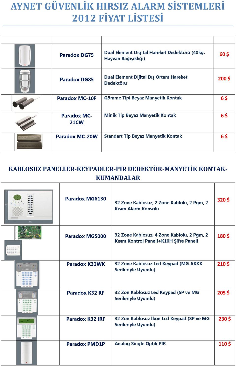 Paradox MC-20W Standart Tip Beyaz Manyetik Kontak 6 $ KABLOSUZ PANELLER-KEYPADLER-PIR DEDEKTÖR-MANYETİK KONTAK- KUMANDALAR Paradox MG6130 32 Zone Kablosuz, 2 Zone Kablolu, 2 Pgm, 2 Kısım Alarm