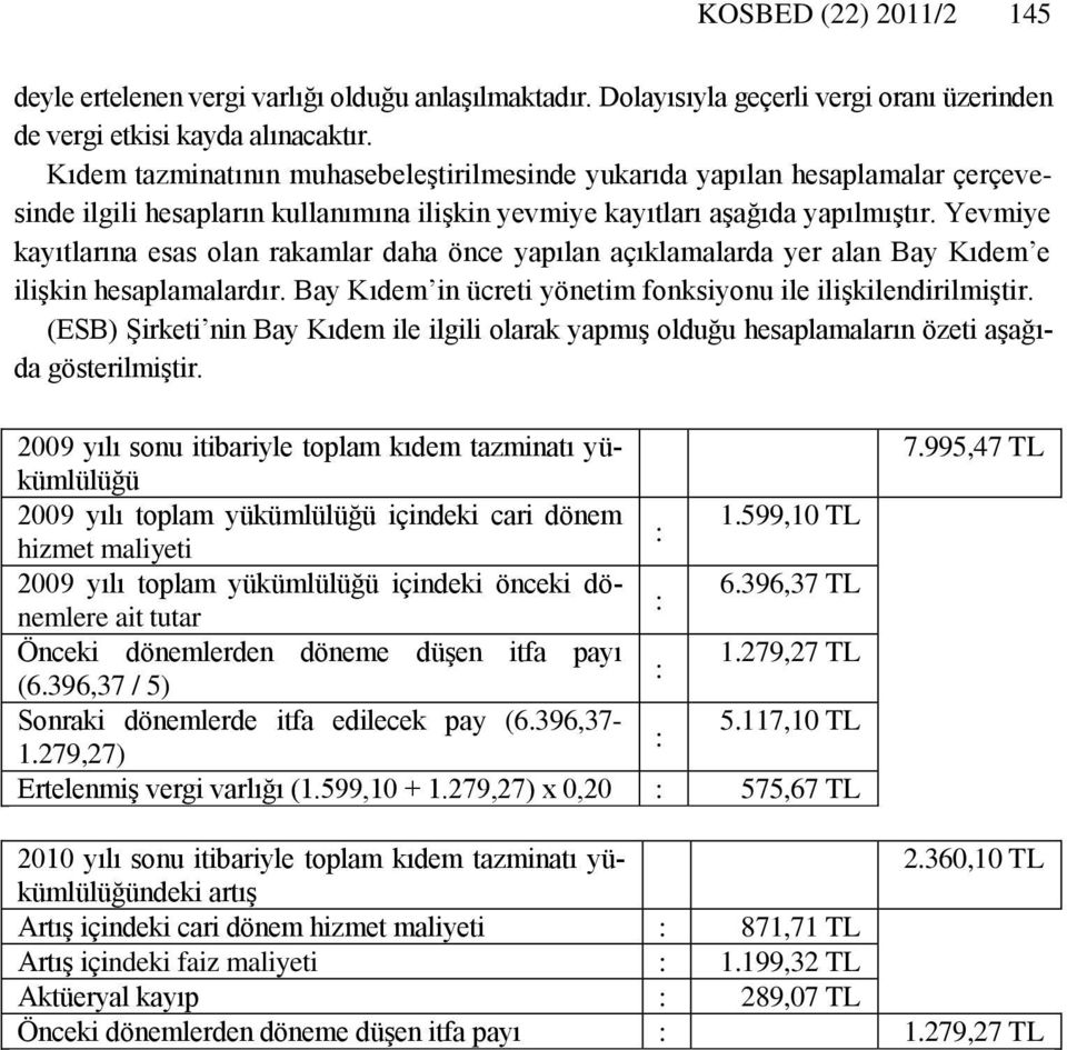 Yevmiye kayıtlarına esas olan rakamlar daha önce yapılan açıklamalarda yer alan Bay Kıdem e ilişkin hesaplamalardır. Bay Kıdem in ücreti yönetim fonksiyonu ile ilişkilendirilmiştir.