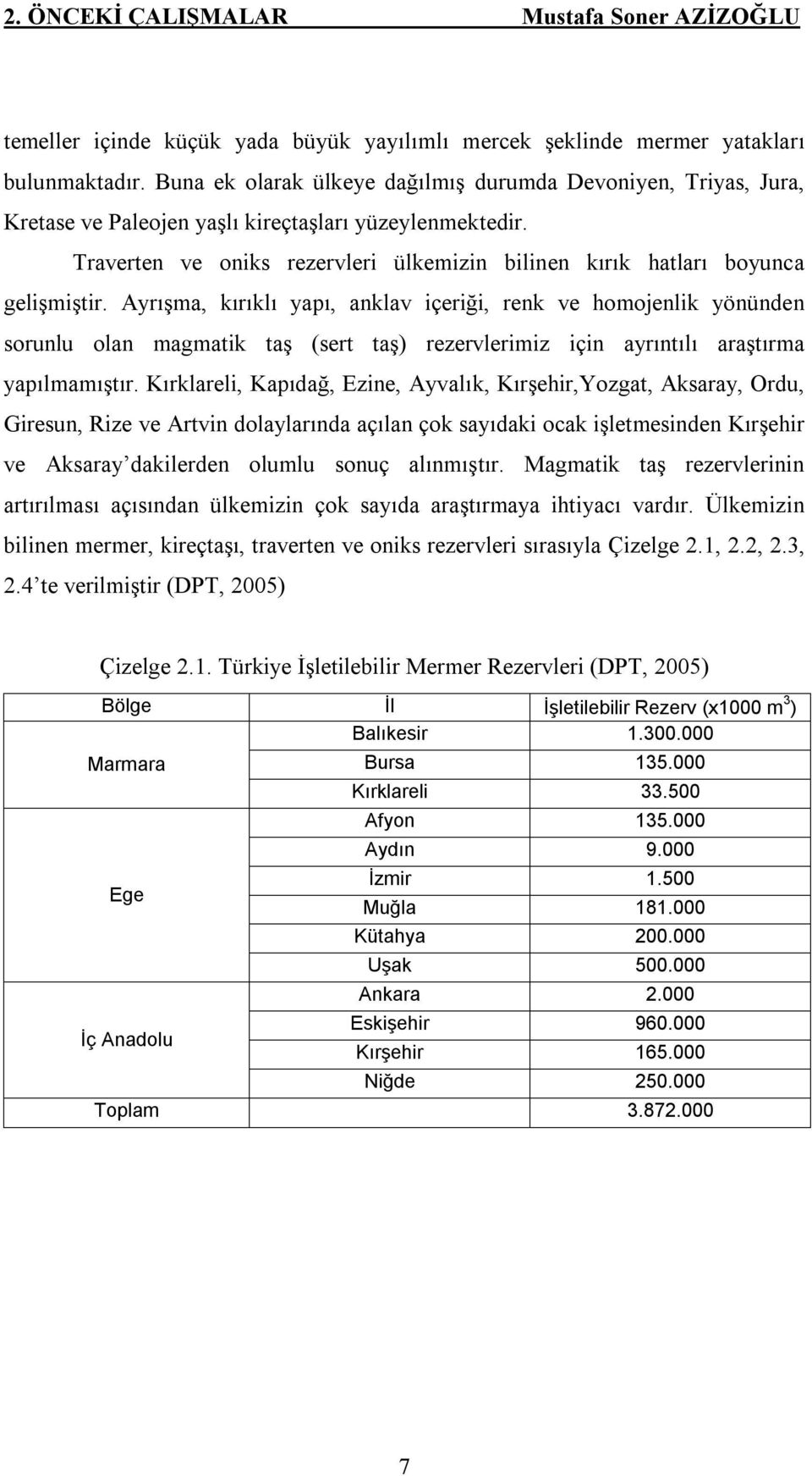 Traverten ve oniks rezervleri ülkemizin bilinen kırık hatları boyunca gelişmiştir.