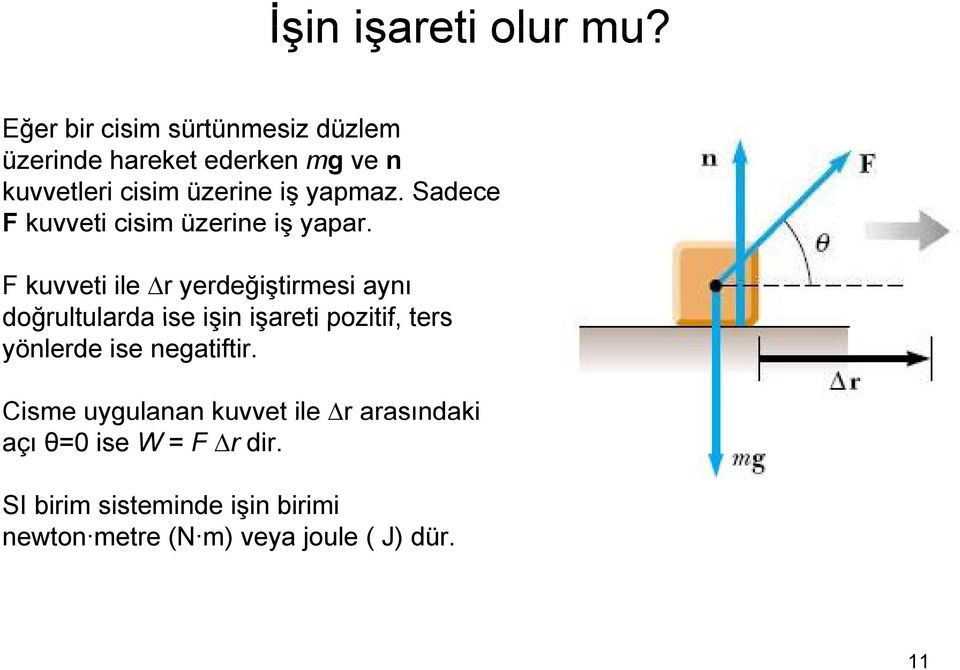 Sadece F kuvveti cisim üzerine iş yapar.