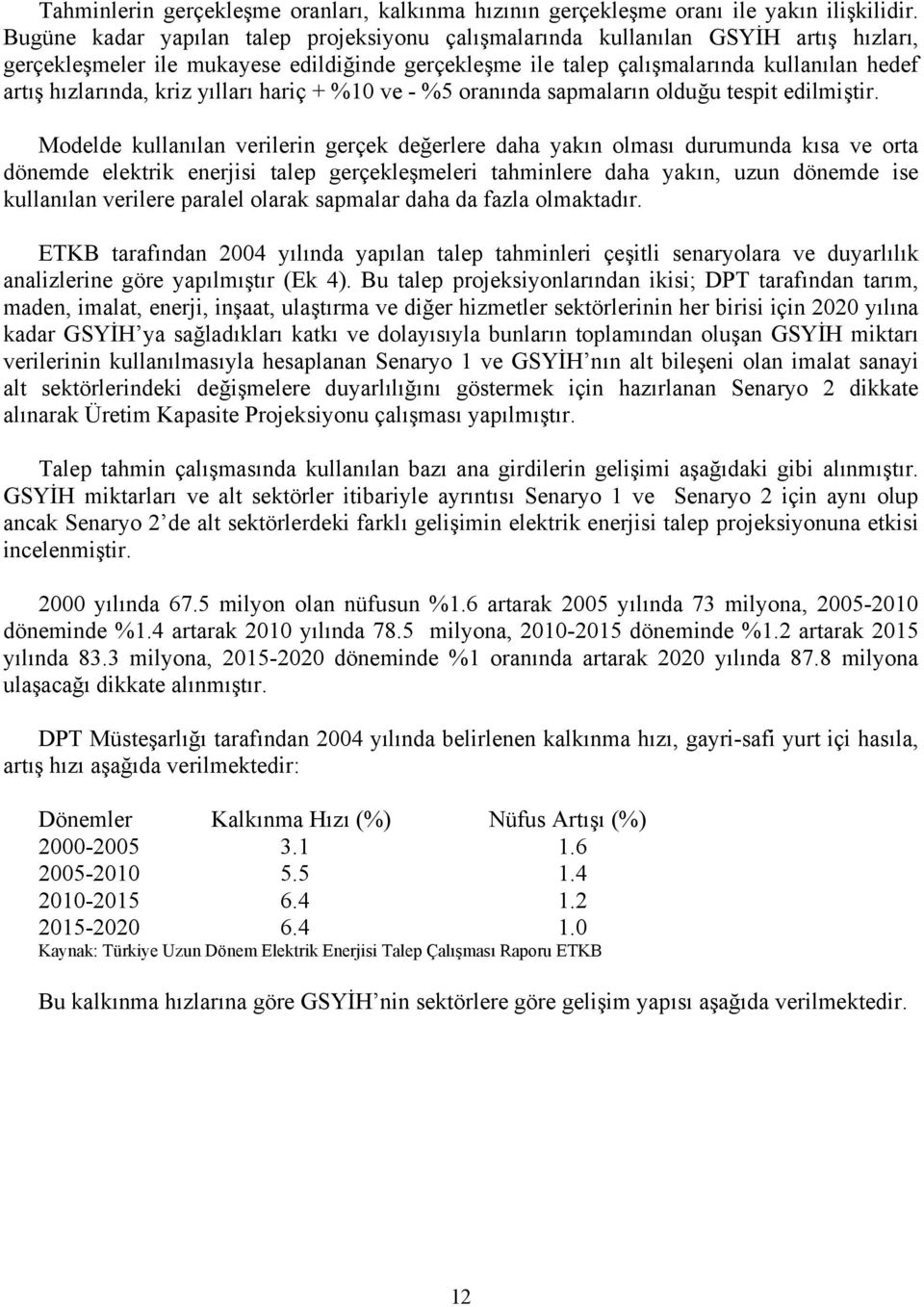 kriz yılları hariç + %10 ve - %5 oranında sapmaların olduğu tespit edilmiştir.