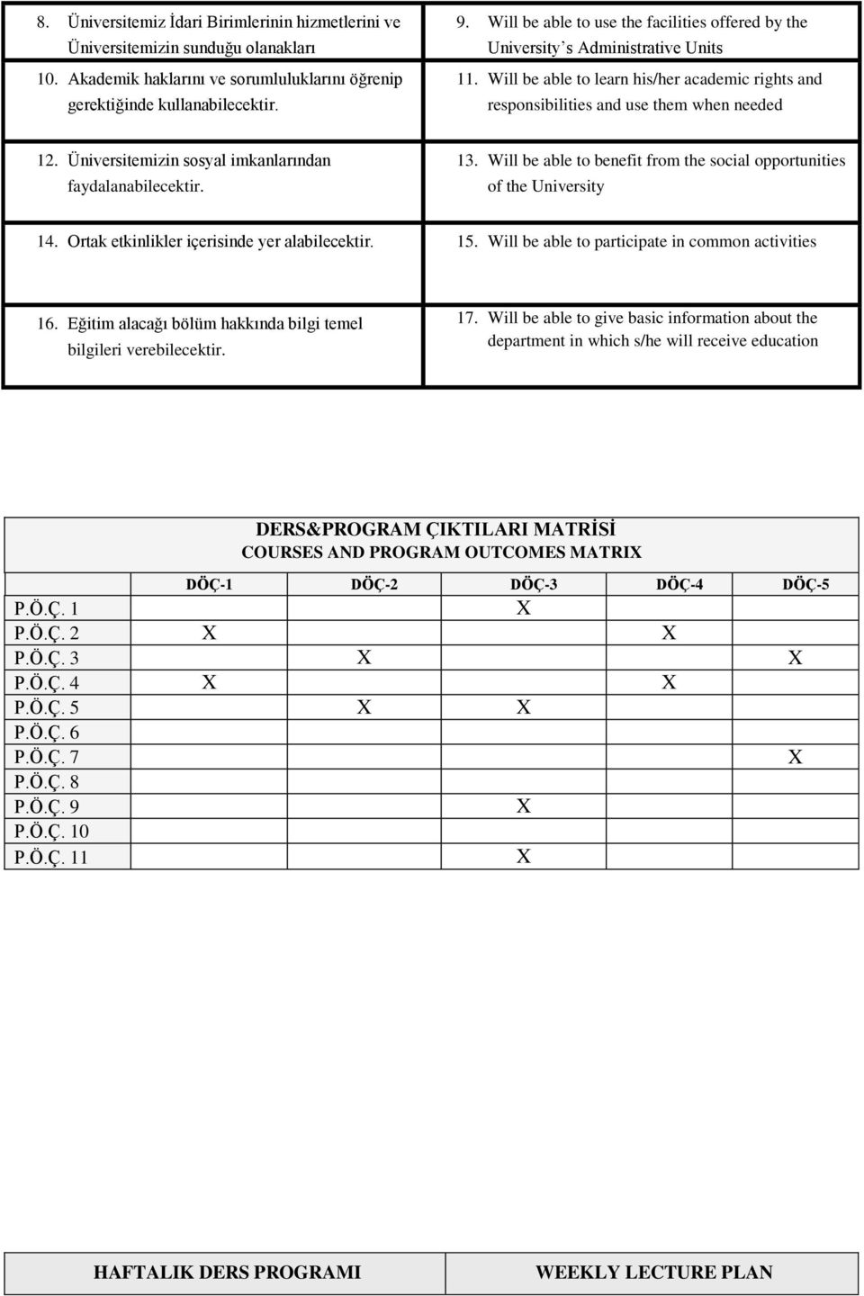 Üniversitemizin sosyal imkanlarından faydalanabilecektir. 13. Will be able to benefit from the social opportunities of the University 14. Ortak etkinlikler içerisinde yer alabilecektir. 15.