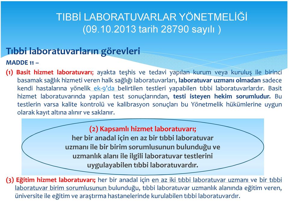 Basit hizmet laboratuvarında yapılan test sonuçlarından, testi isteyen hekim sorumludur.