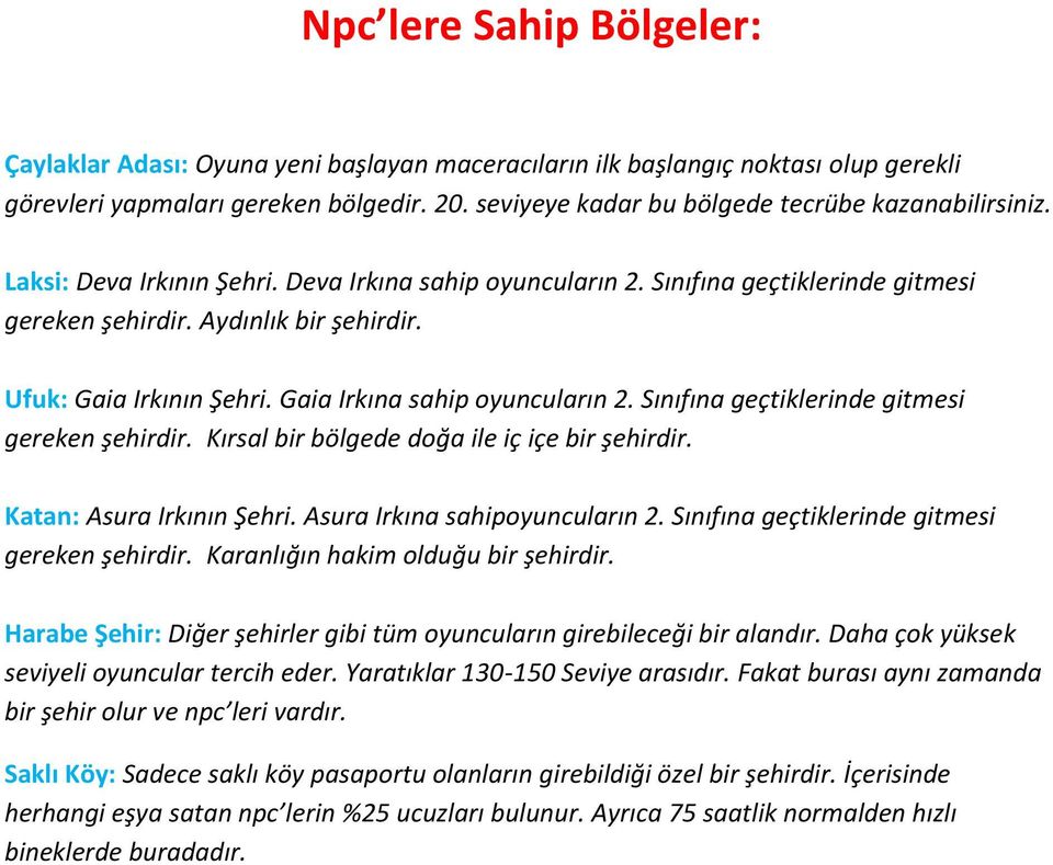 Ufuk: Gaia Irkının Şehri. Gaia Irkına sahip oyuncuların 2. Sınıfına geçtiklerinde gitmesi gereken şehirdir. Kırsal bir bölgede doğa ile iç içe bir şehirdir. Katan: Asura Irkının Şehri.