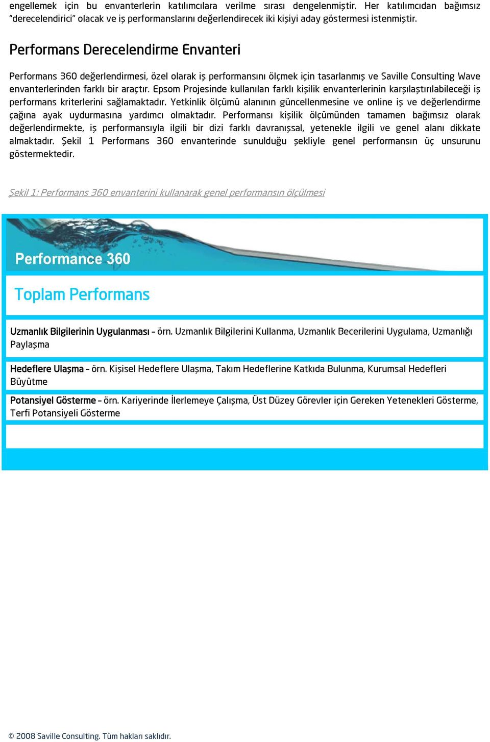 Performans Derecelendirme Envanteri Performans 360 değerlendirmesi, özel olarak iş performansını ölçmek için tasarlanmış ve Saville Consulting Wave envanterlerinden farklı bir araçtır.