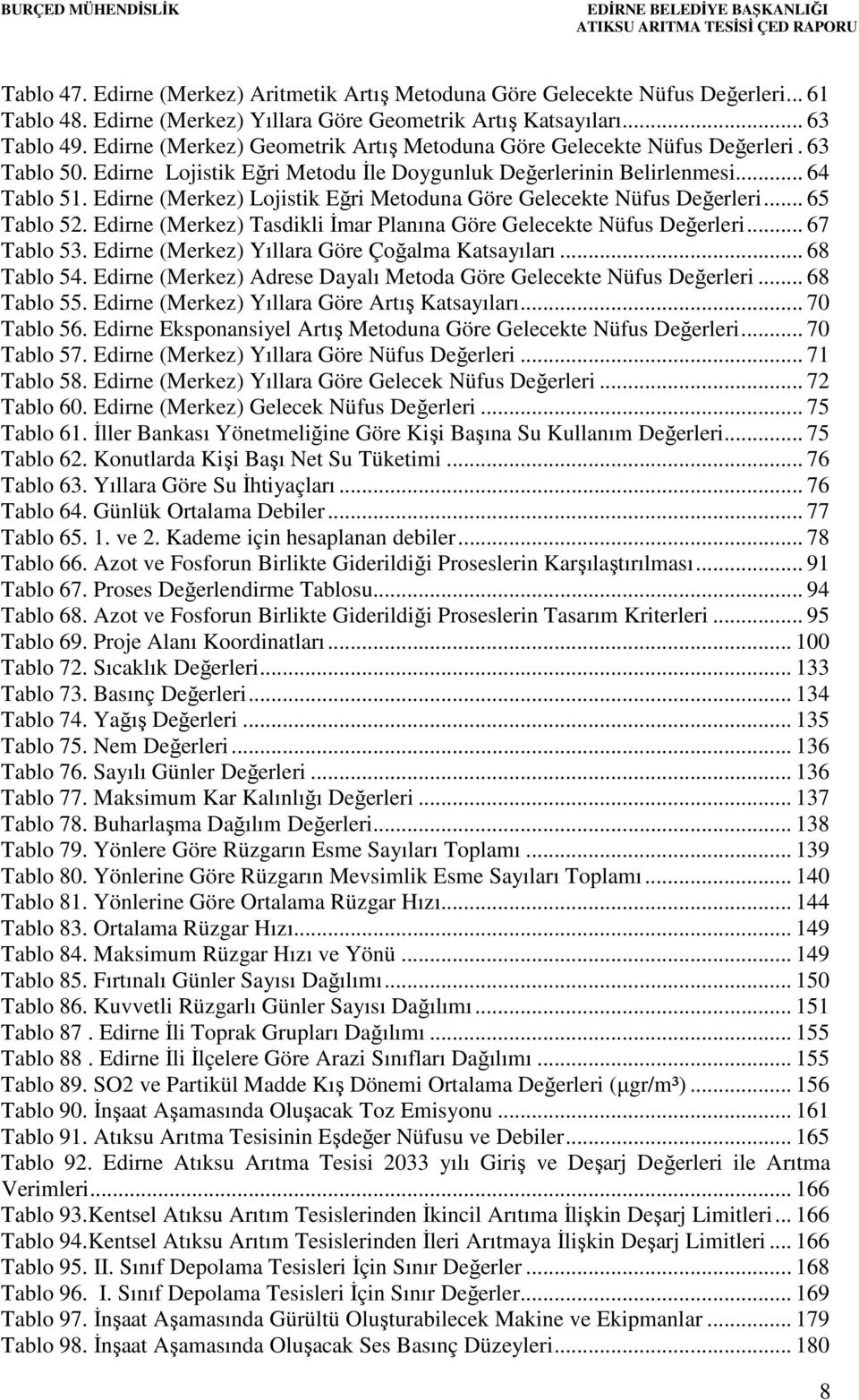 Edirne (Merkez) Lojistik Eğri Metoduna Göre Gelecekte Nüfus Değerleri... 65 Tablo 52. Edirne (Merkez) Tasdikli İmar Planına Göre Gelecekte Nüfus Değerleri... 67 Tablo 53.