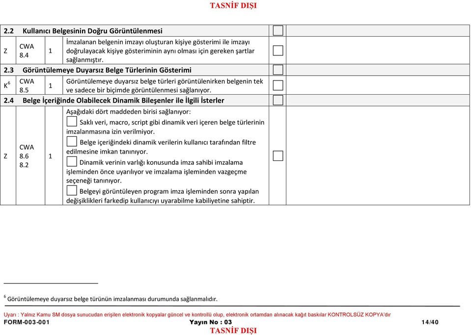 4 Belge İçeriğinde Olabilecek Dinamik Bileşenler ile İlgili İsterler 8.6 8.