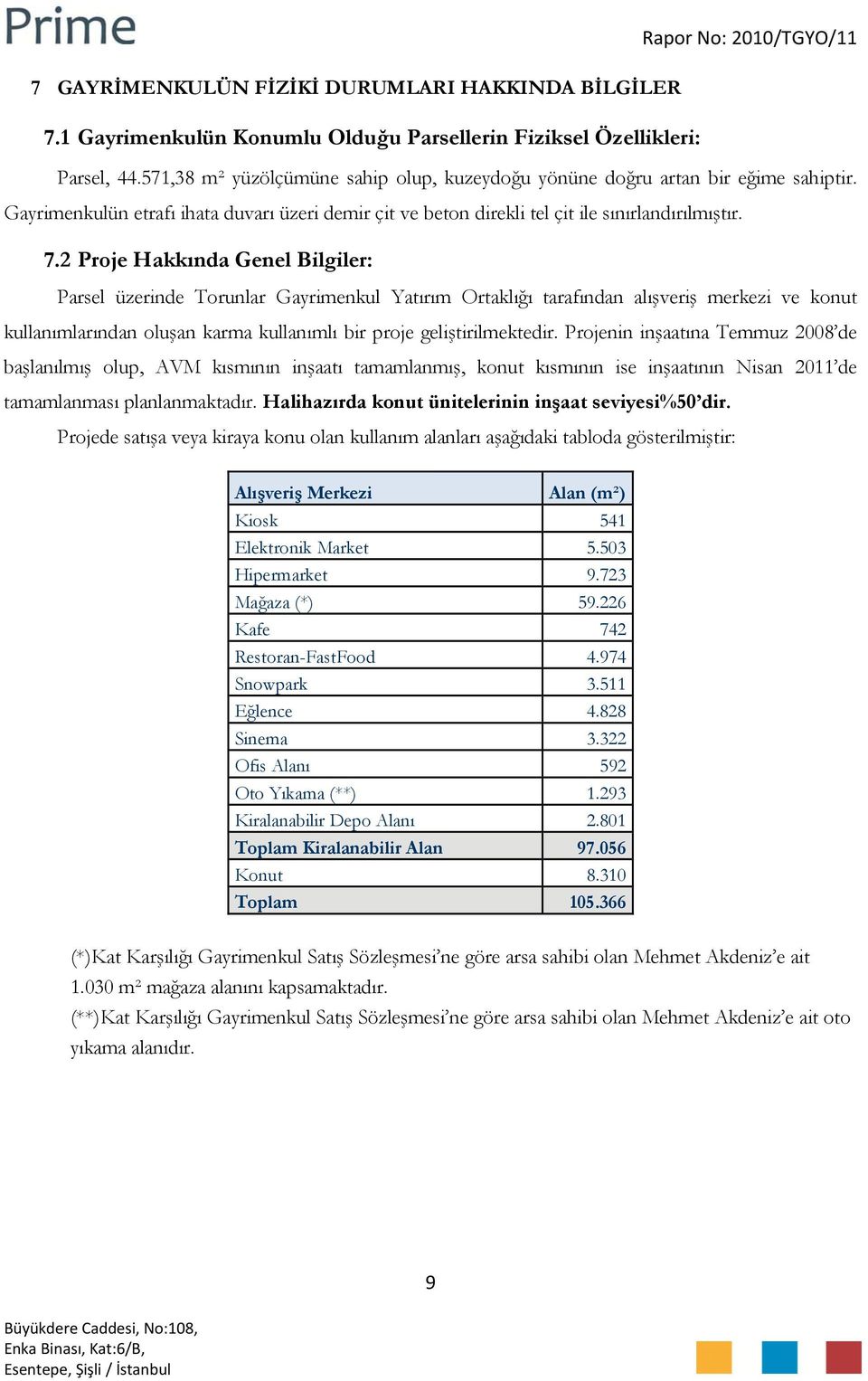 2 Proje Hakkında Genel Bilgiler: Parsel üzerinde Torunlar Gayrimenkul Yatırım Ortaklığı tarafından alışveriş merkezi ve konut kullanımlarından oluşan karma kullanımlı bir proje geliştirilmektedir.