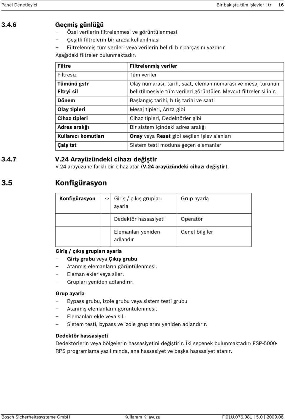 Fltresz Tümünü gstr Fltry sl Dönem Olay tpler Chaz tpler Adres aralığı Kullanıcı komutları Çalş tst Fltrelenmş verler Tüm verler Olay numarası, tarh, saat, eleman numarası ve mesaj türünün