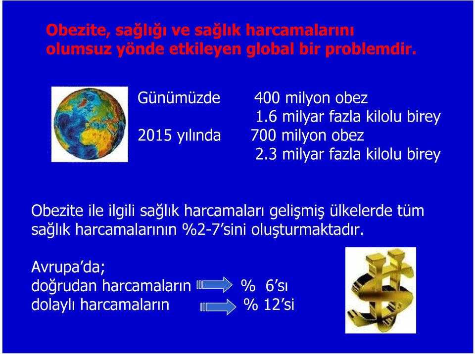 3 milyar fazla kilolu birey Obezite ile ilgili sağlık harcamaları gelişmiş ülkelerde tüm sağlık