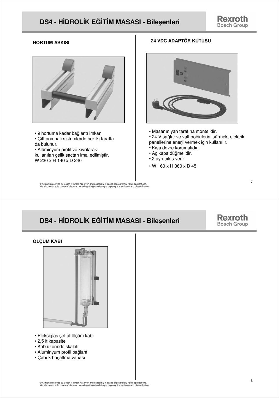 24 V sa lar ve valf bobinlerini sürmek, elektrik panellerine enerji vermek için kullanılır. Kısa devre korumalıdır. Aç kapa dü melidir.