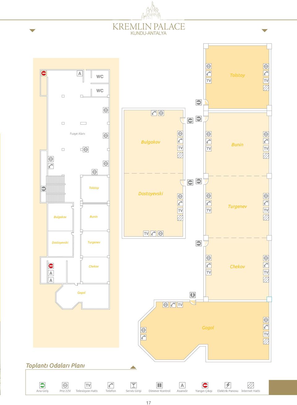 Toplantı Odaları Planı Ana Giriş Priz 22V Televizyon Hattı Telefon