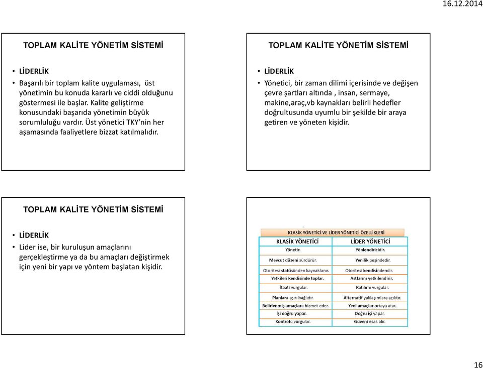 LİDERLİK Yönetici, bir zaman dilimi içerisinde ve değişen çevre şartları altında, insan, sermaye, makine,araç,vb kaynakları belirli hedefler doğrultusunda