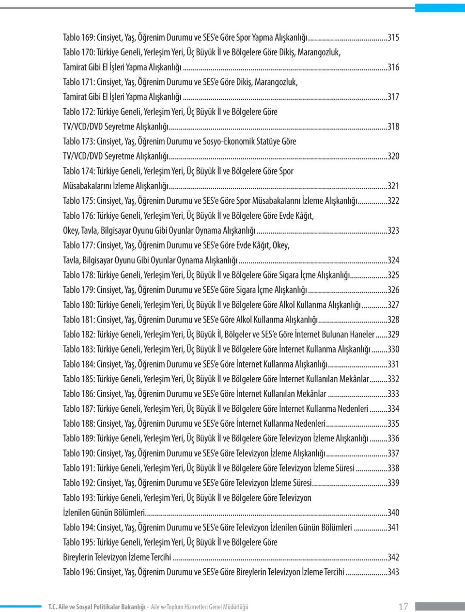 ..316 Tablo 171: Cinsiyet, Yaş, Öğrenim Durumu ve SES e Göre Dikiş, Marangozluk, Tamirat Gibi El İşleri Yapma Alışkanlığı.